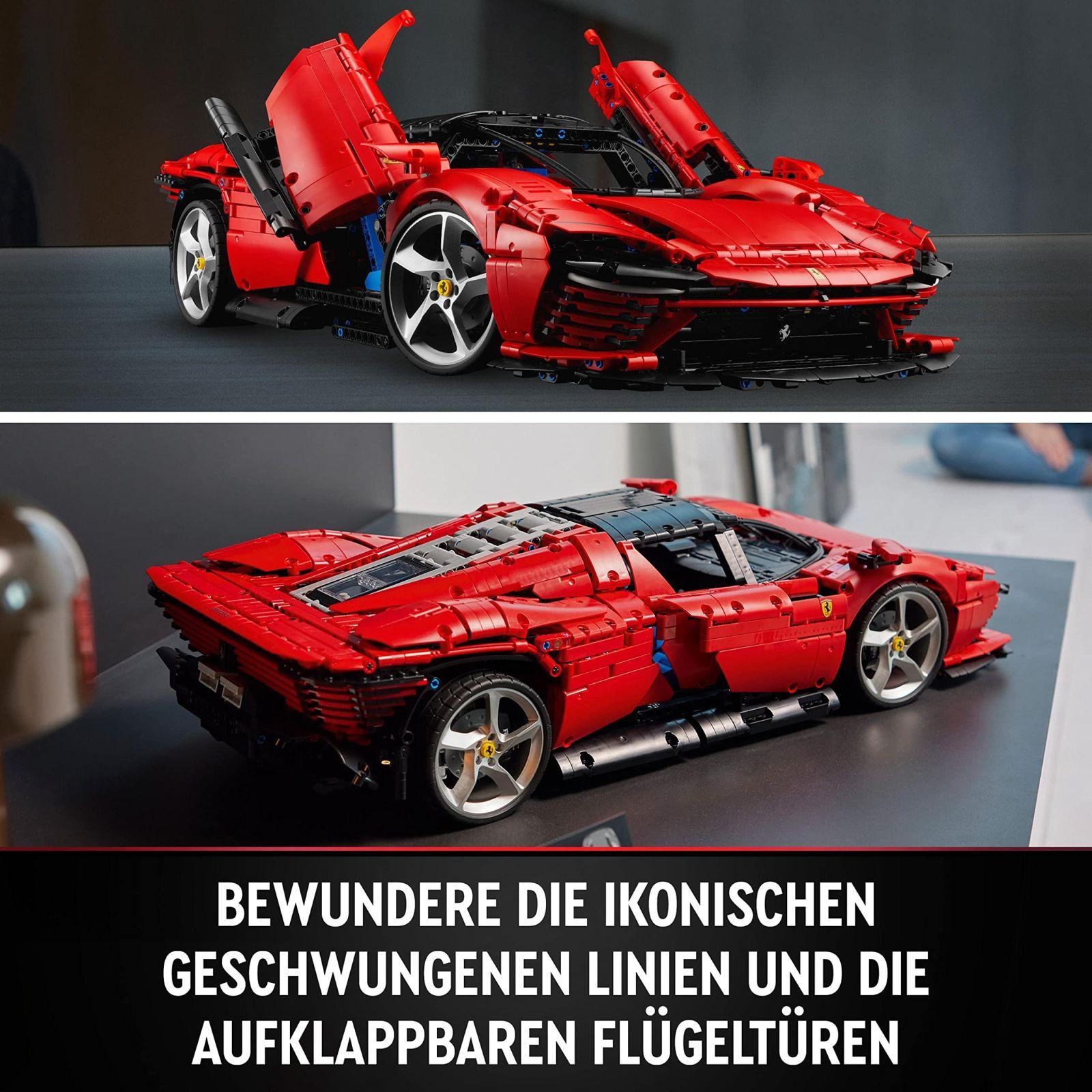 LEGO Technic Ferrari Daytona SP3 mudelauto komplekt, skaala 1:8, punane superauto, edasijõudnud autode mudel, kollektsionääride haruldus, Ultimate Car Concept 42143 – kasutusnäide