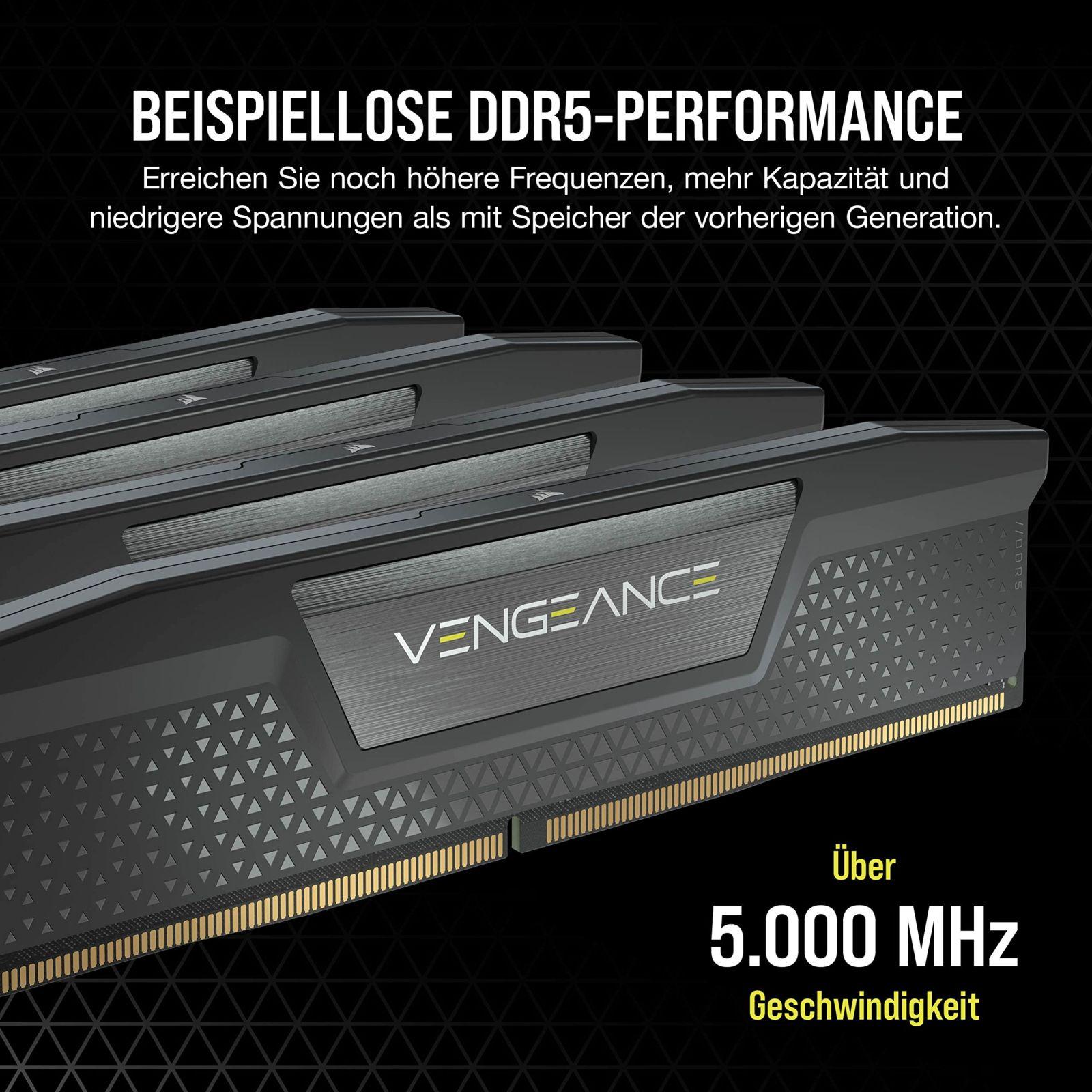 Corsair VENGEANCE DDR5 RAM 32GB (2x16GB) 5200MHz CL40 Intel XMP iCUE Ühilduv Arvutimälu – Must (CMK32GX5M2B5200C40) – pakend ja tarvikud