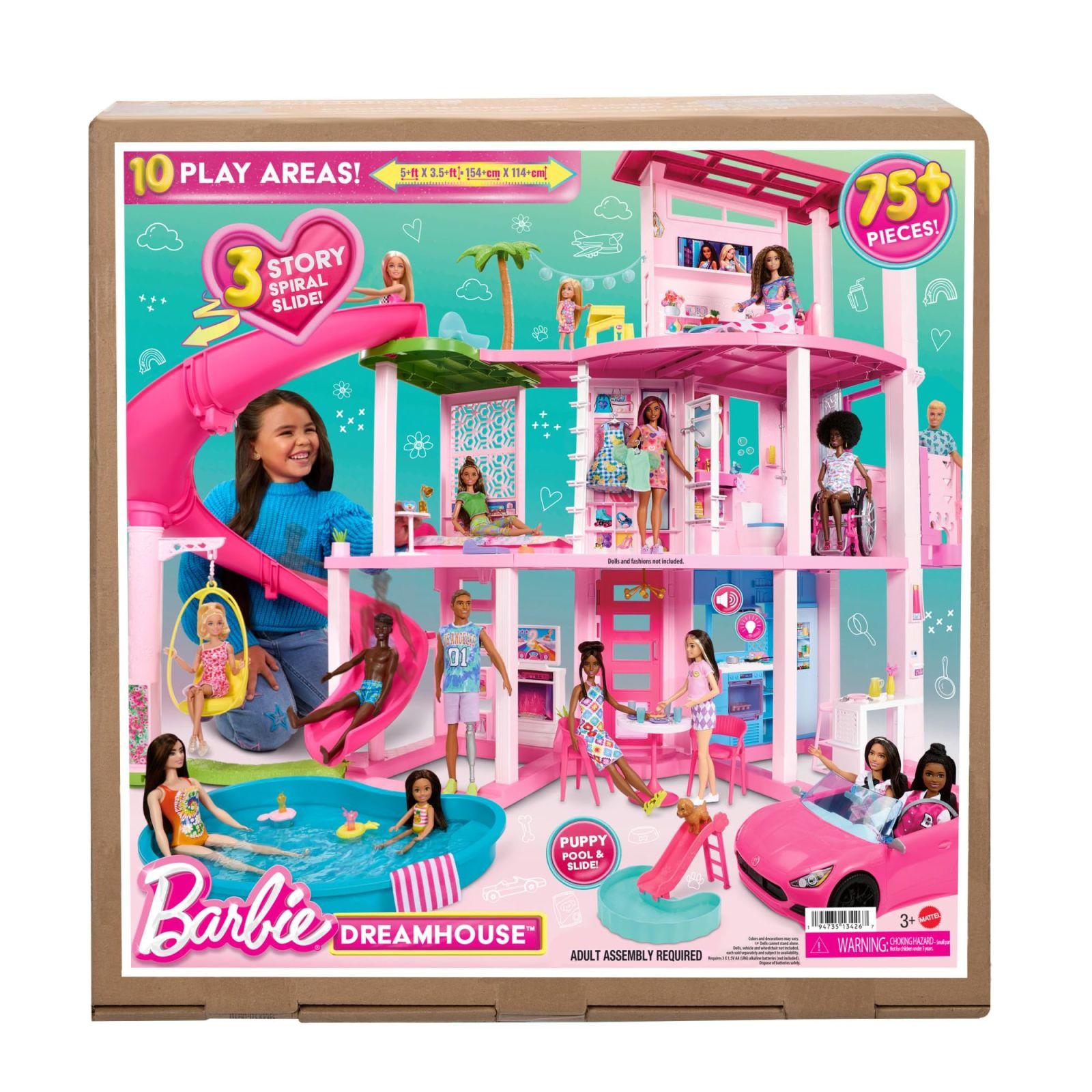 Barbie Unistuste Villa – 3-korruseline Barbie maja 10 mängualaga, bassein, liumägi, lift, 75 nukutarvikut, mängukoer, mänguasi lastele alates 3. eluaastast, HMX10 – pilt 7