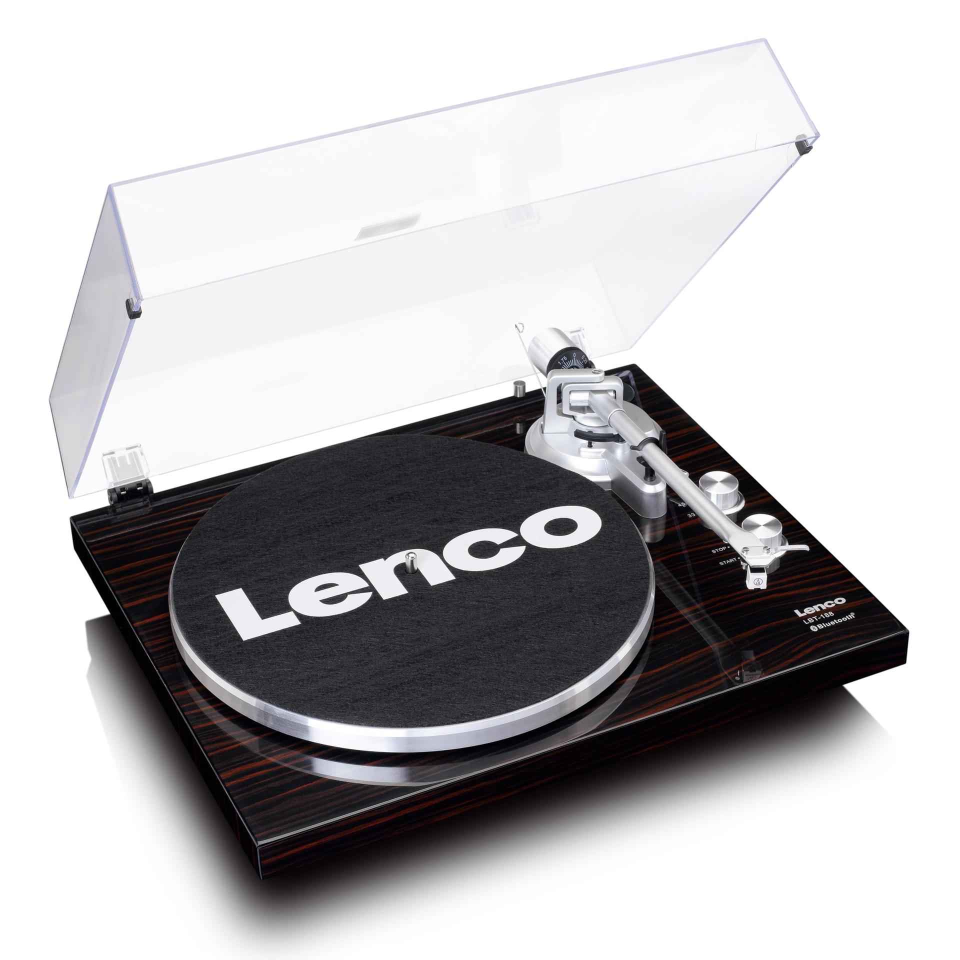 Lenco LBT-188 Plaadimängija – Bluetooth-plaadimängija – Rihmülekanne – 2 kiirust 33 ja 45 p/min – Anti-Skating – Vinüülplaatide digitaliseerimine MP3-ks – Tumepruun, LBT-188 WA, Pähkel
