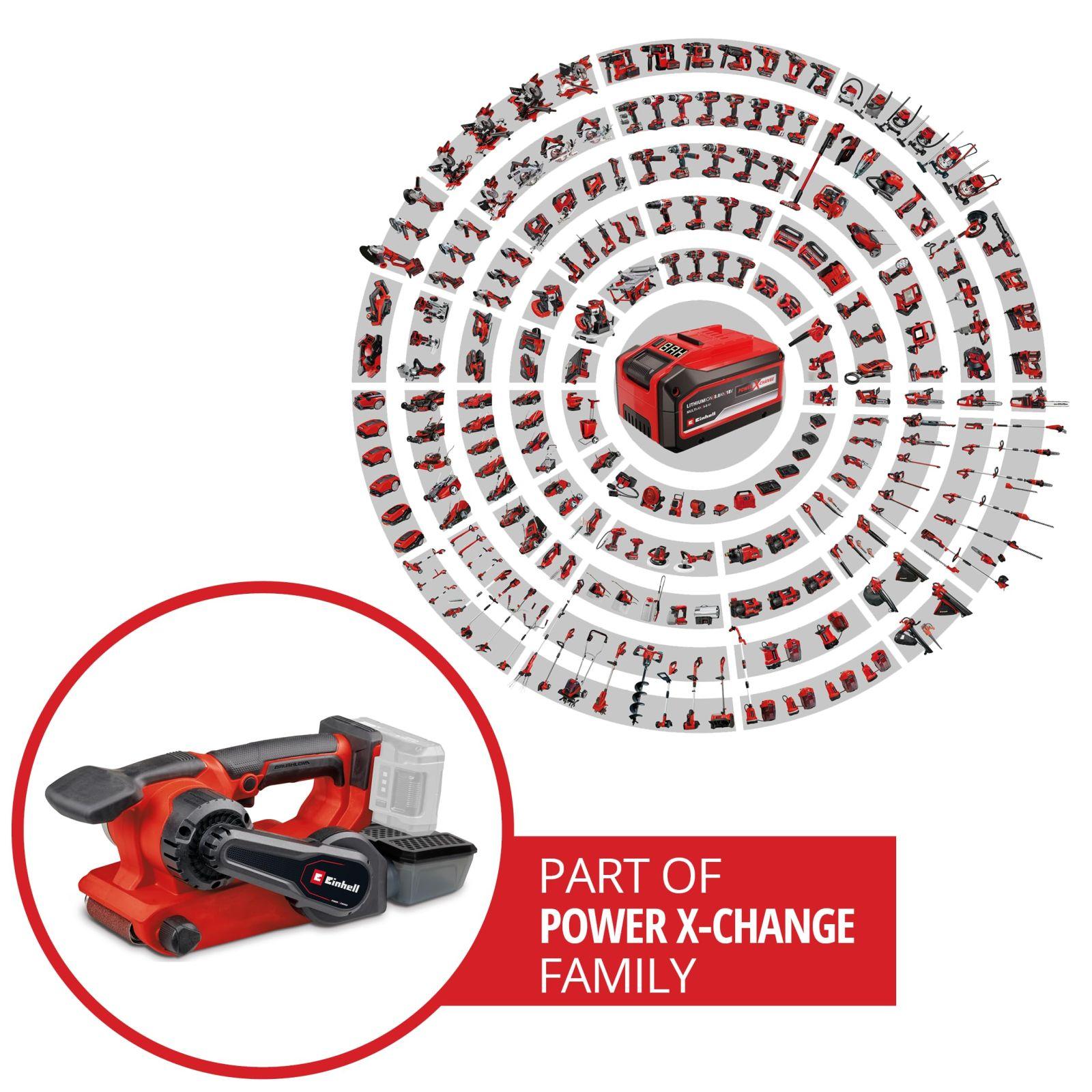 Einhell Professional aku-lintlihvija TP-BS 18/457 Li BL-Solo Power X-Change (18 V, Li-Ion, harjadeta mootor, 3x P80 lihvlint 457×75 mm, ilma aku ja laadijata), punane – detailne vaade