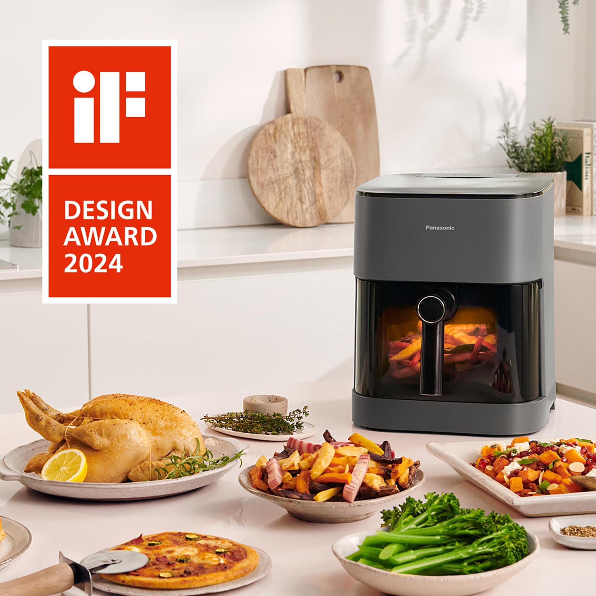 Panasonic NF-CC500SXE kuumaõhufritüür vaatlusakna ja aurulisandiga, 5 l, 80–200 °C, ETM auhind 2024, digitaalne taimer ja LCD-ekraan, lihtne puhastamine, matt hall – pilt 8