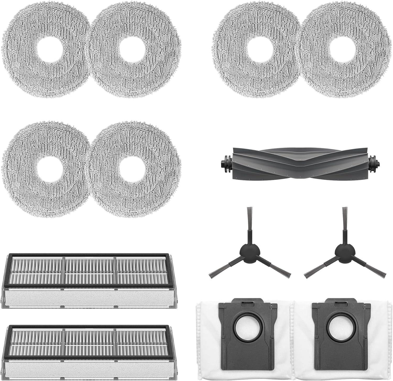 Dreame tarvikukomplekt L10s Ultra Gen2 roboti jaoks – 1x peahari, 2x küljeharjad, 2x tolmufiltrid, 2x tolmukotid, 6x mopilapid (3 paari)