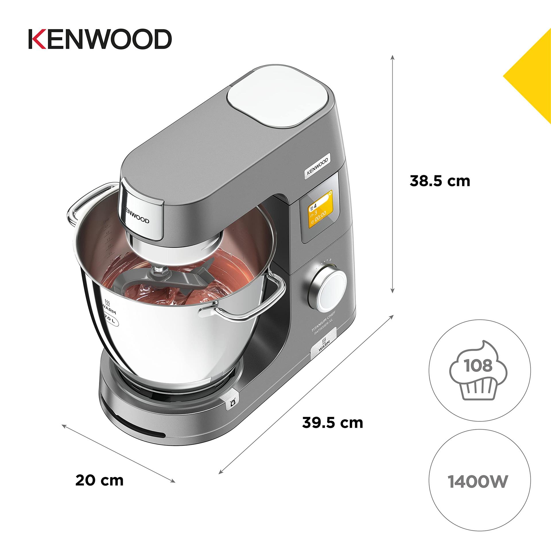 Kenwood Titanium Chef Patissier XL KWL90.034SI – Köögikombain integreeritud kaaluga & 7L kausiga soojendusfunktsiooniga, 1400 W, 4-osaline kondiitristi komplekt, hõbedane – kasutusnäide