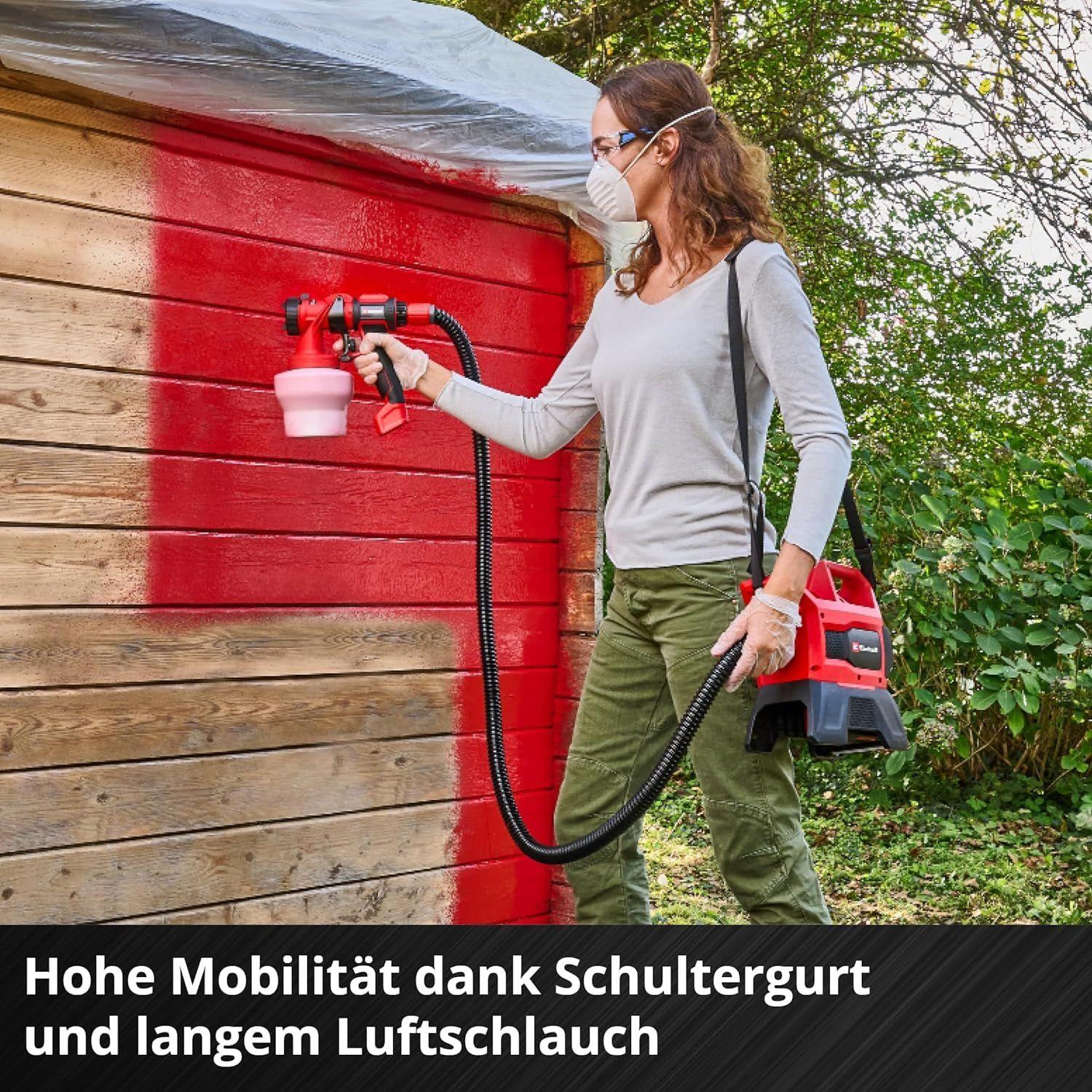 Einhell akutoitega värvipihustussüsteem TE-SY 18/90 Li-Solo Power X-Change (18 V, 1000 ml/min voolukiirus, 1200 ml mahuti, reguleeritav õhu- ja värvikogus, lisatarvikutega, ilma akuta) – pilt 7