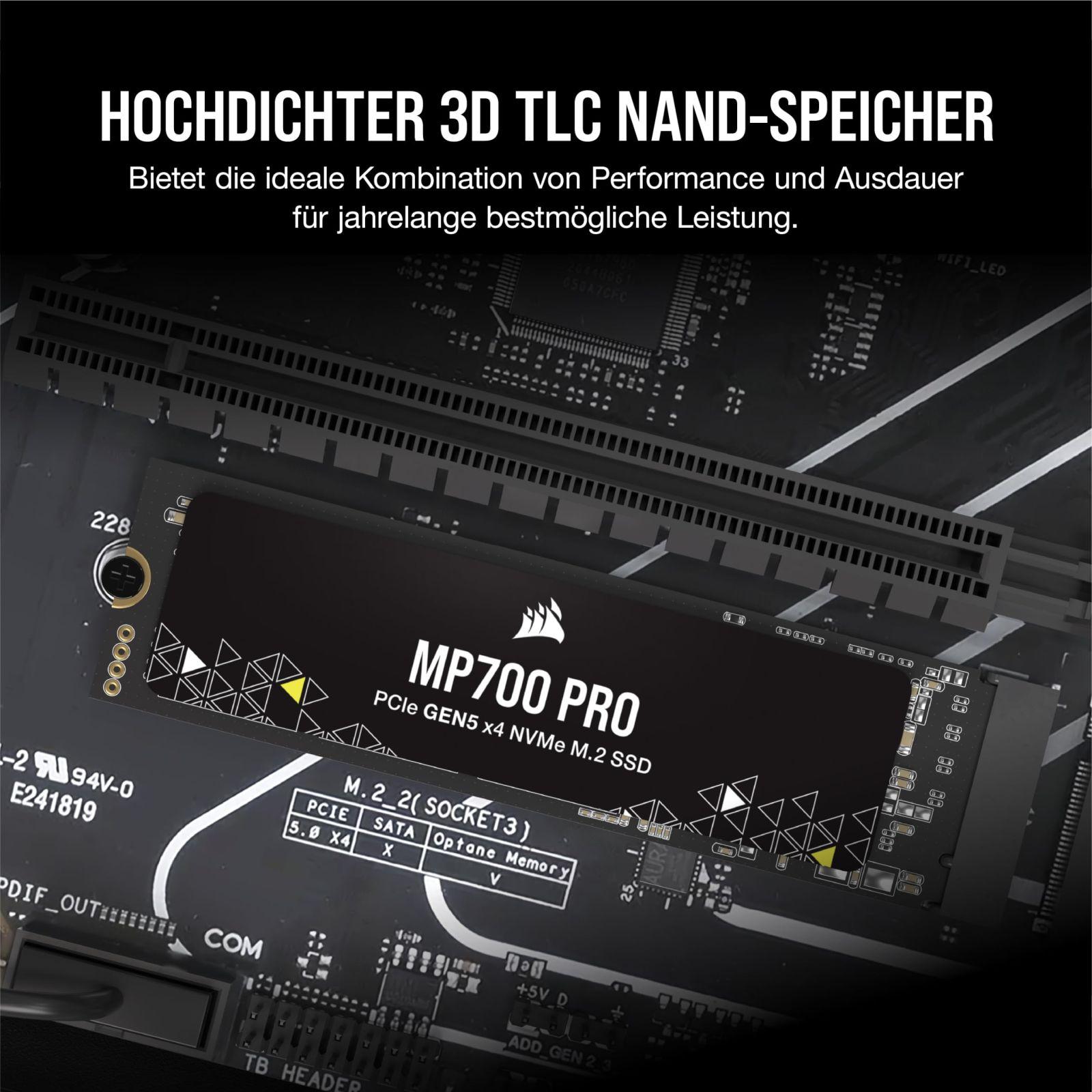 Corsair MP700 PRO 2TB M.2 PCIe Gen5 x4 NVMe 2.0 SSD – M.2 2280 – Kuni 12 400MB/s järjestikune lugemine – High-Density TLC NAND – Must – lisavaade