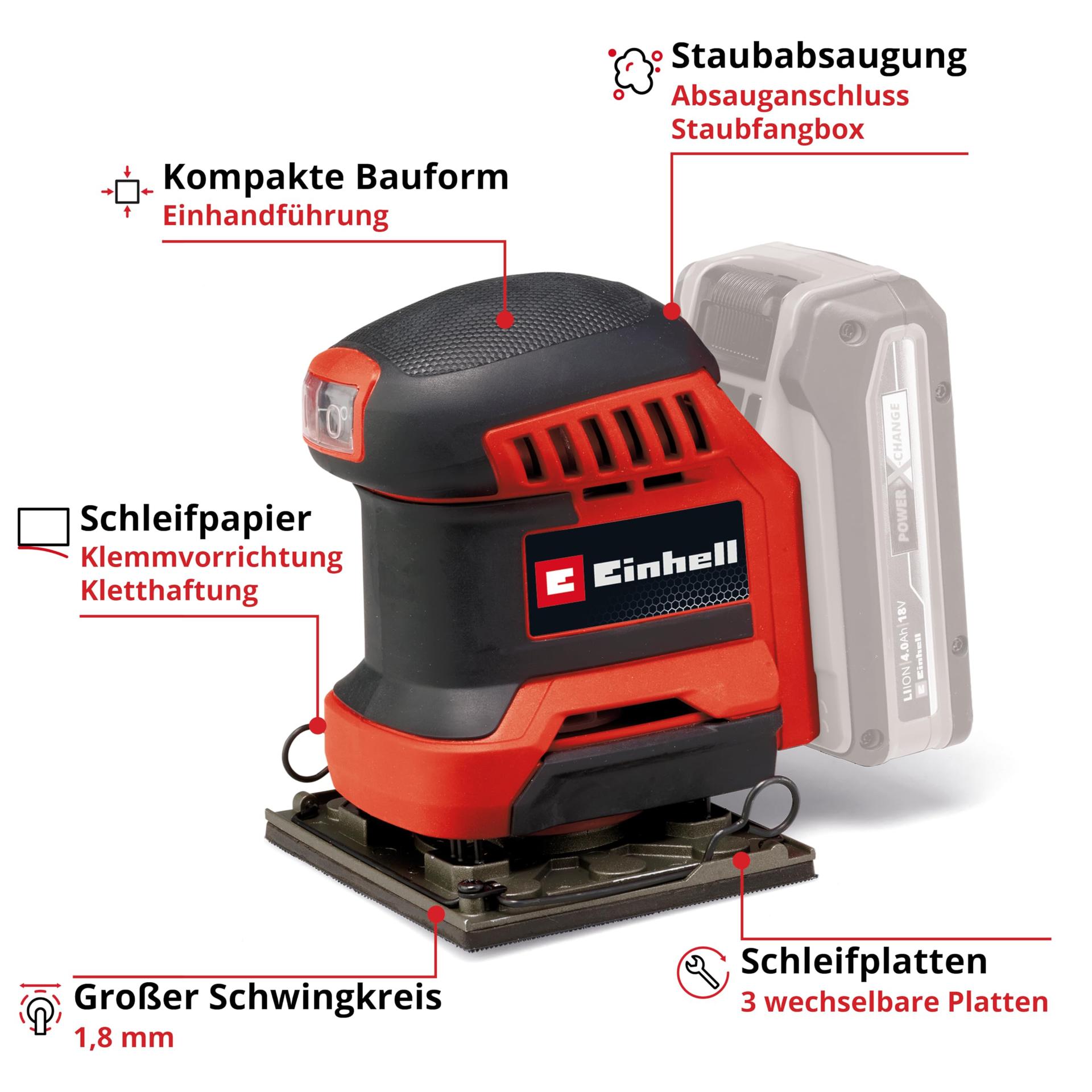 Einhell akuga vibratsioonilihvija TE-OS 18/113 3X Li-Solo Power X-Change (18 V, lihvija, 3 vahetatavat lihvplaati, 1,8 mm võnkeamplituud, tarvikud, ilma akuta) – kasutusnäide