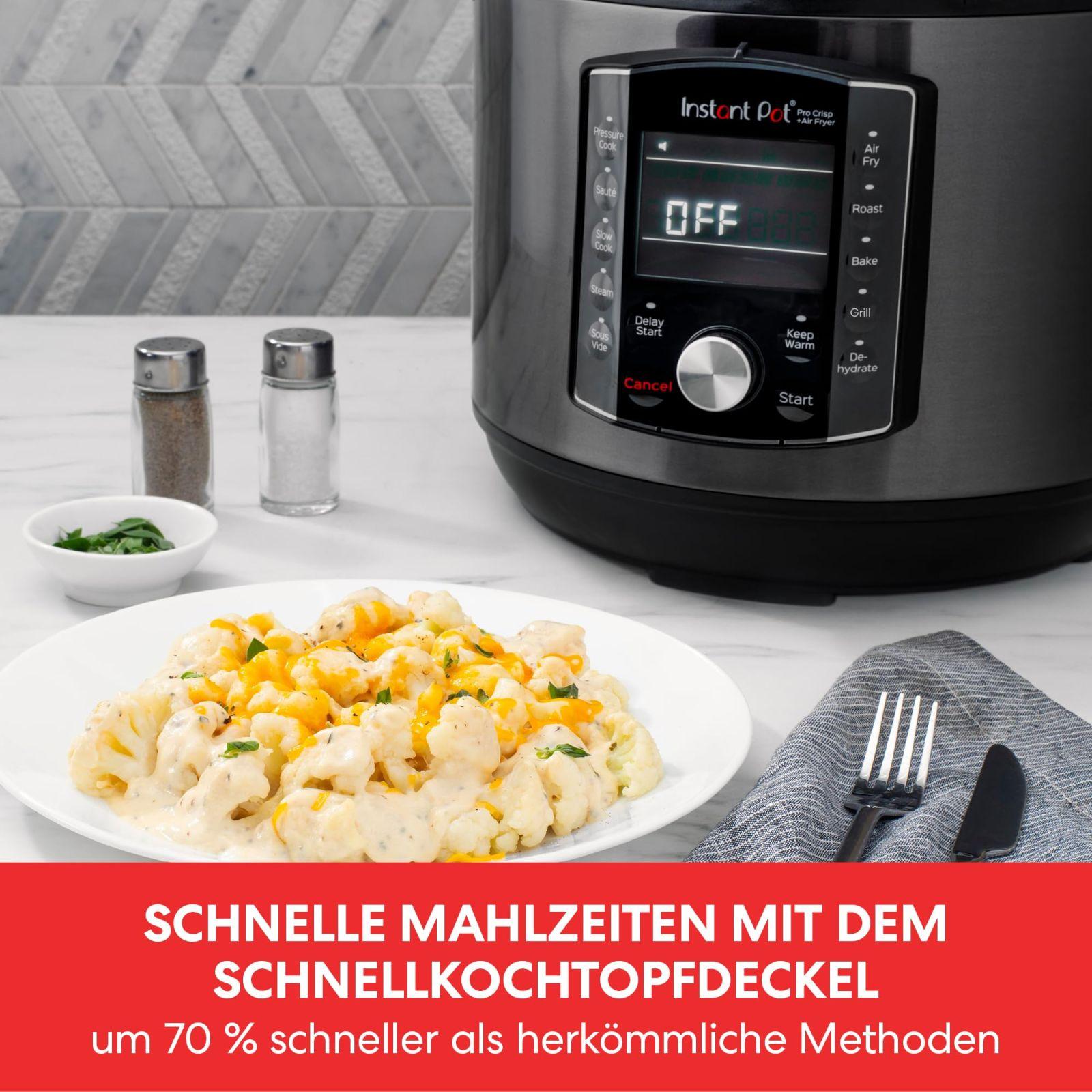 Instant Pot Pro Crisp 11-ühes elektriline multikeetja – Kiirkeetja, kuumaõhufritüür, aeglane keetja, auruti, grill, toidukuivati ja sous-vide masin – Must roostevaba teras, 1500 W, 7.6 L – kasutusnäide