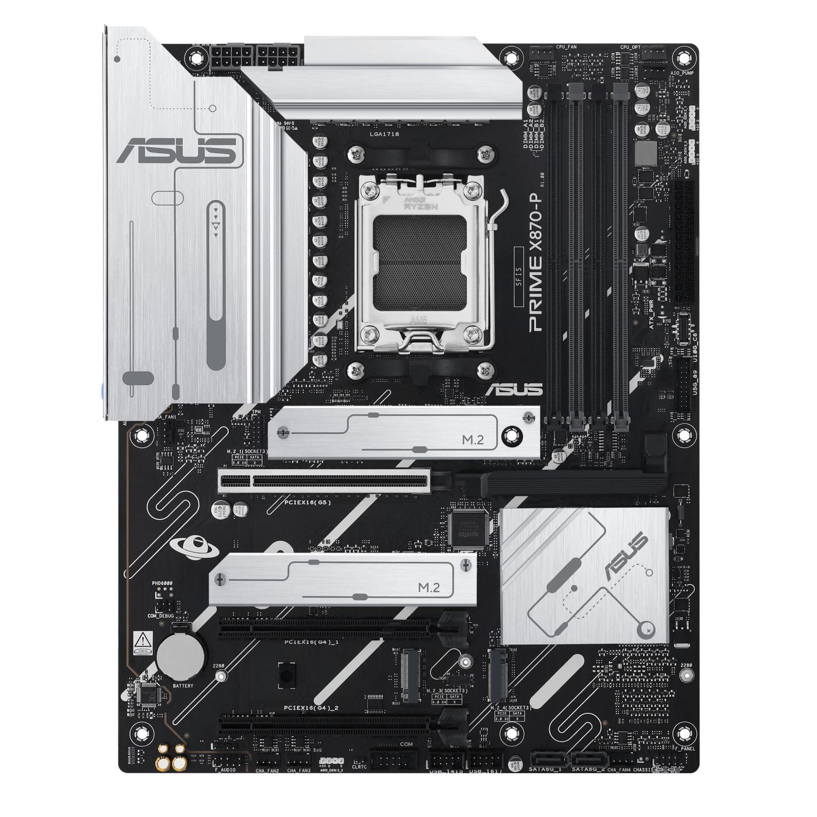 ASUS PRIME X870-P Emaplaat AM5 (AMD, ATX, PCIe 5.0, DDR5, 14+2+1 Toiteetapid, 4x M.2, 2,5Gb Ethernet, USB-C 40Gbps) – pakend ja tarvikud