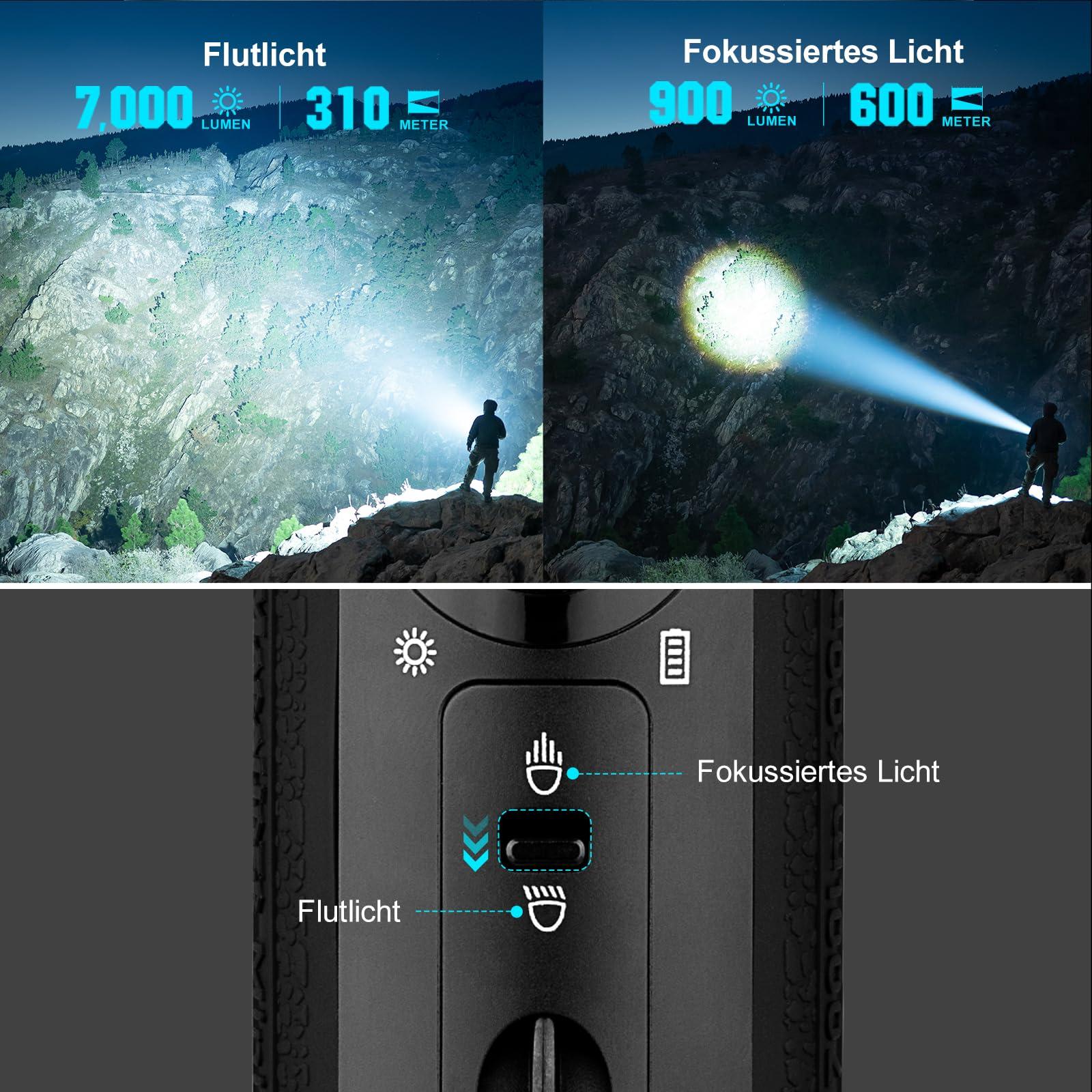 OLIGHT Marauder Mini LED Ülivõimas 7000 luumenit 600 meetrit Laetav Taskulamp koos Prožektori ja Hajutvalgusega, 3 värvilist LED-i ning kaugusanduriga õues kasutamiseks (Must) – kasutusnäide