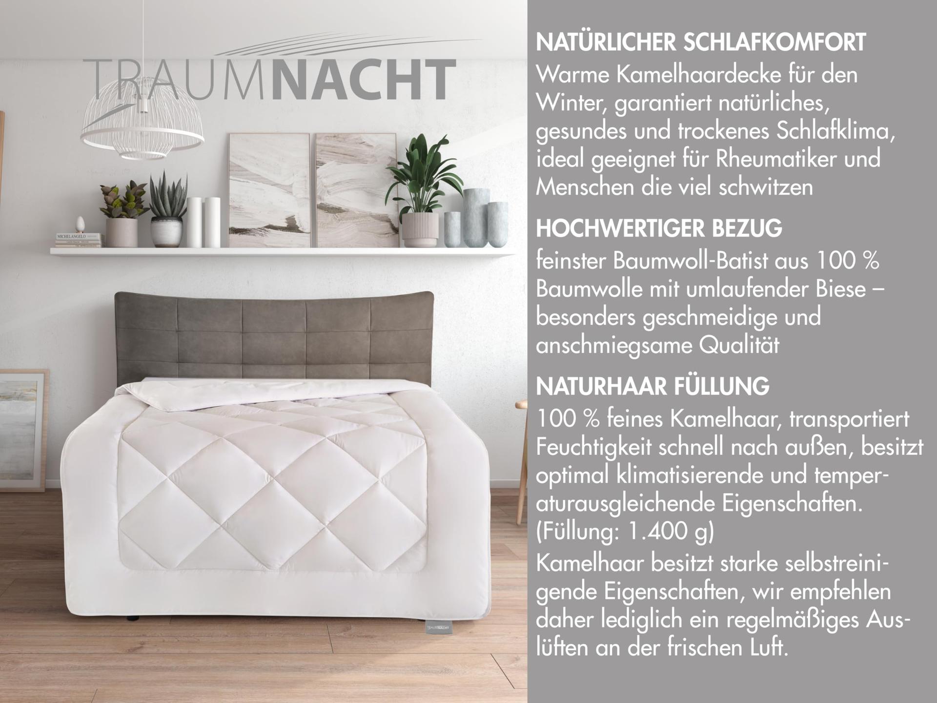 Traumnacht kaamelivillast talvetekk, 100% kaamelivill, soe ja hingav, 135 x 200 cm, valge, Öko-Tex sertifikaadiga, toodetud Saksamaa kvaliteedistandardite järgi – pakend ja tarvikud