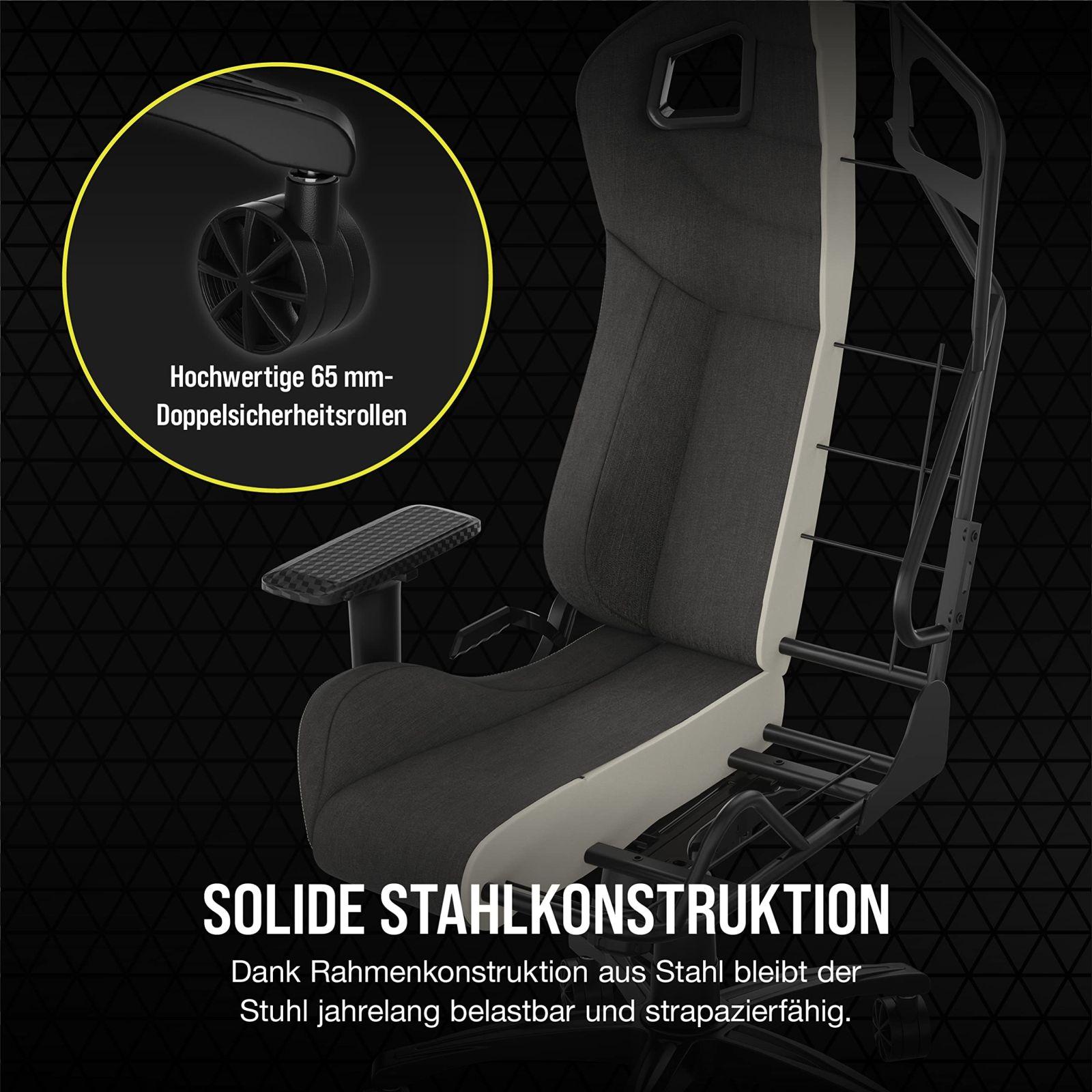 Corsair T3 RUSH Fabric (2023) mängutool – autosportlik disain – pehme kangaskate – eemaldatav kaelapadi ja mäluvahust nimmetugi – antratsiit – lisavaade