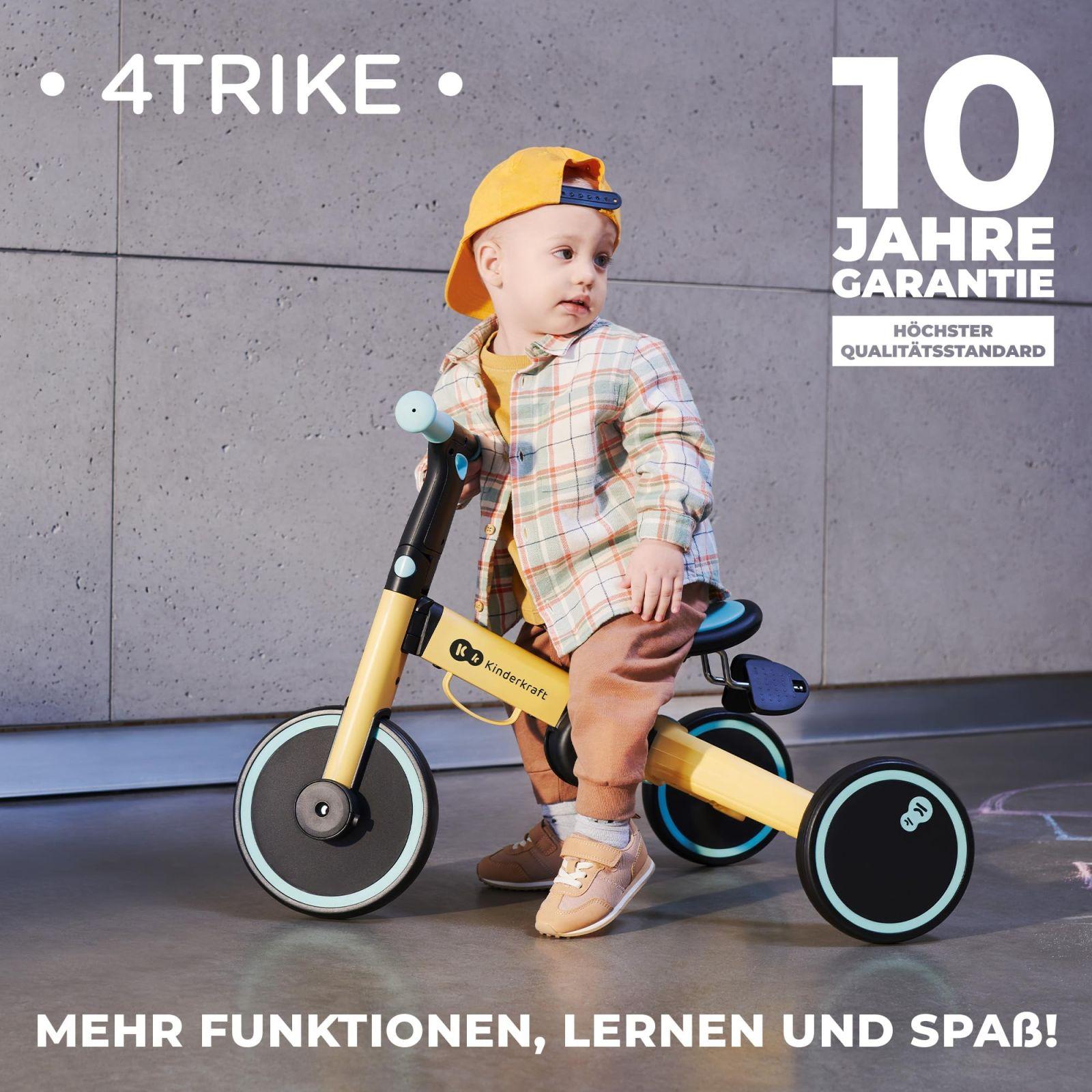 Kinderkraft 4TRIKE 3-ühes kolmerattaline jalgratas, kokkupandav, ergonoomiline sadul, lastele alates 12 kuust kuni 5 aastani, kollane + sinine – detailne vaade