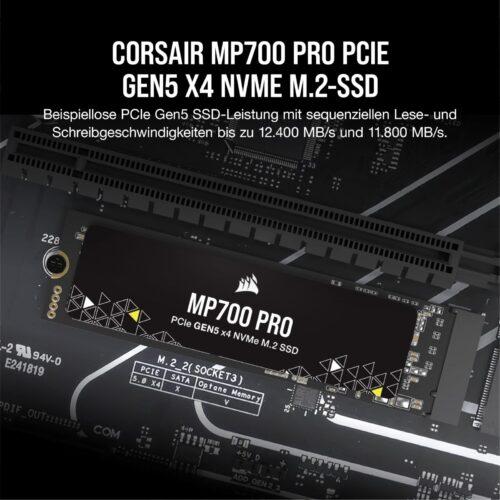 Corsair MP700 PRO 2TB M.2 PCIe Gen5 x4 NVMe 2.0 SSD - M.2 2280 - Kuni 12 400MB/s järjestikune lugemine - High-Density TLC NAND - Must