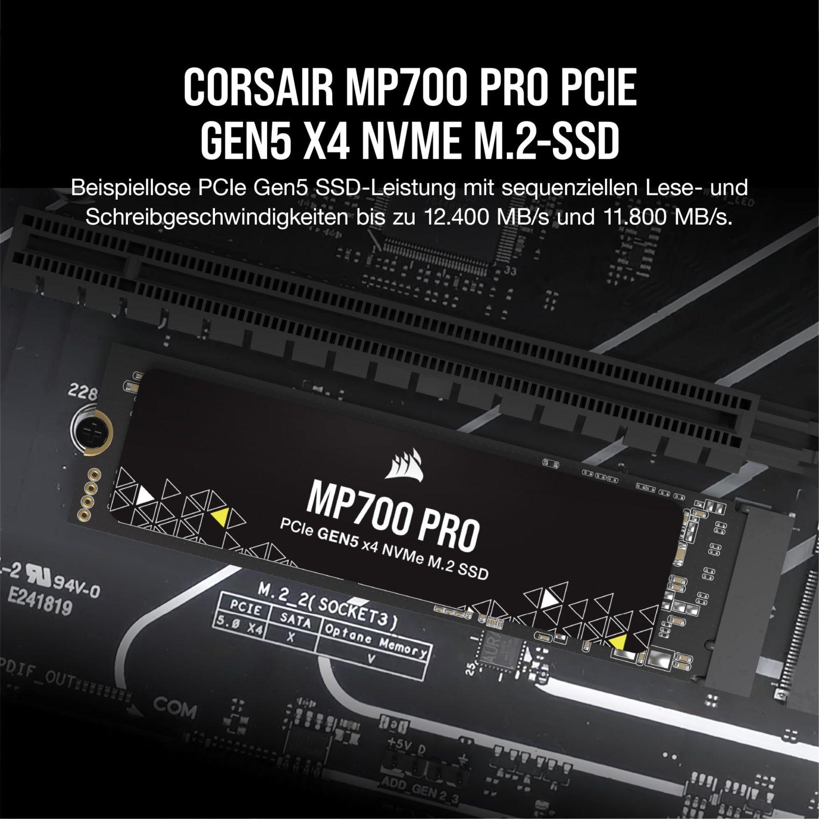 Corsair MP700 PRO 2TB M.2 PCIe Gen5 x4 NVMe 2.0 SSD – M.2 2280 – Kuni 12 400MB/s järjestikune lugemine – High-Density TLC NAND – Must – detailne vaade