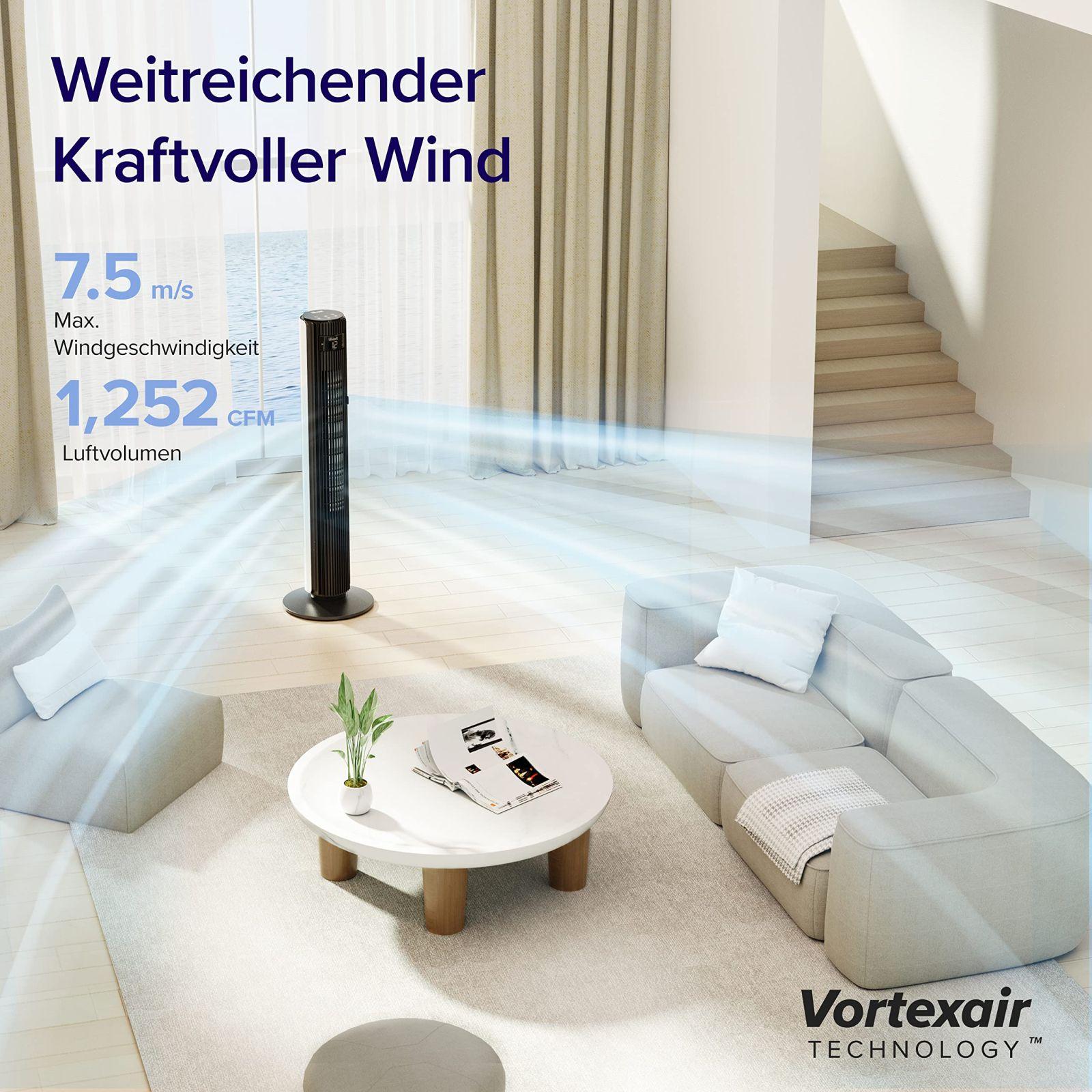 Levoit 7,9m/s tornventilaator, väga vaikne 25dB ventilaator magamistuppa, 23W DC-mootoriga tornventilaator kaugjuhtimispuldiga, 12 kiirust, 4 režiimi, 12-tunnine taimer, valge – pakend ja tarvikud