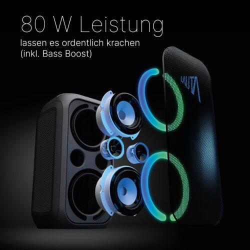 TechniSat LAUTA WUMMSBOX - Kaasaskantav Premium Bluetooth Kõlar LED-valgusefektidega (Bass Boost