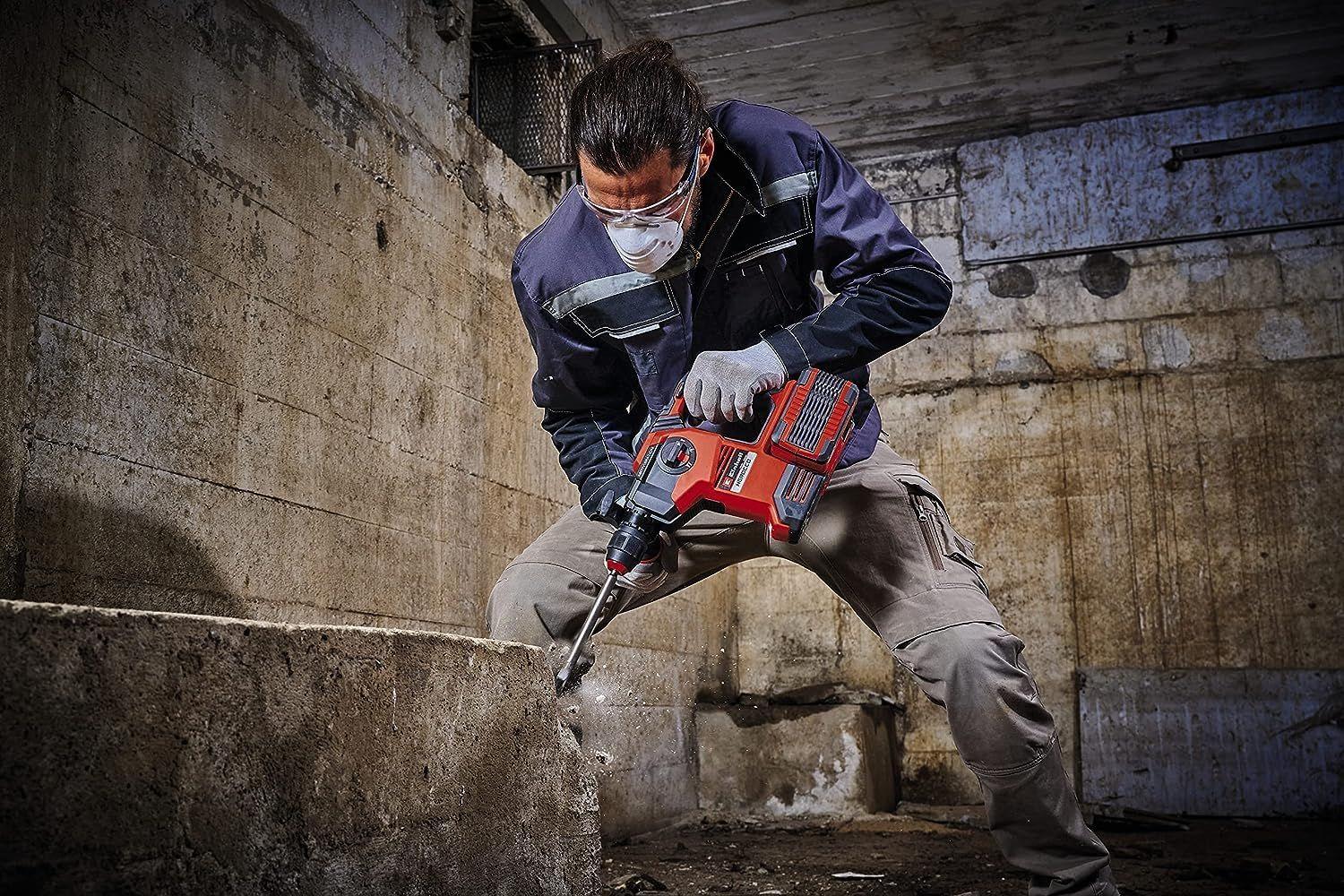 Einhell akutoitega puurvasar Herocco 36/28 Power X-Change (Twin-Pack, puurimiseks/vasarpuurimiseks/meiseldamiseks fikseerimisega ja ilma, 3.2 J, harjadeta, SDS+, koos E-Boxiga, ilma aku ja laadijata) – kasutusnäide