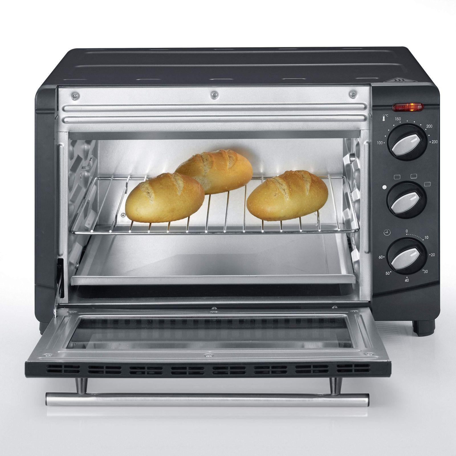 SEVERIN küpsetus- ja rösterahi, mini ahi grillresti, küpsetusplaadi ja puruplaadiga, mitmekülgne ahi 20 L mahutavusega, 1 500 W, must, TO 2067 – pilt 8