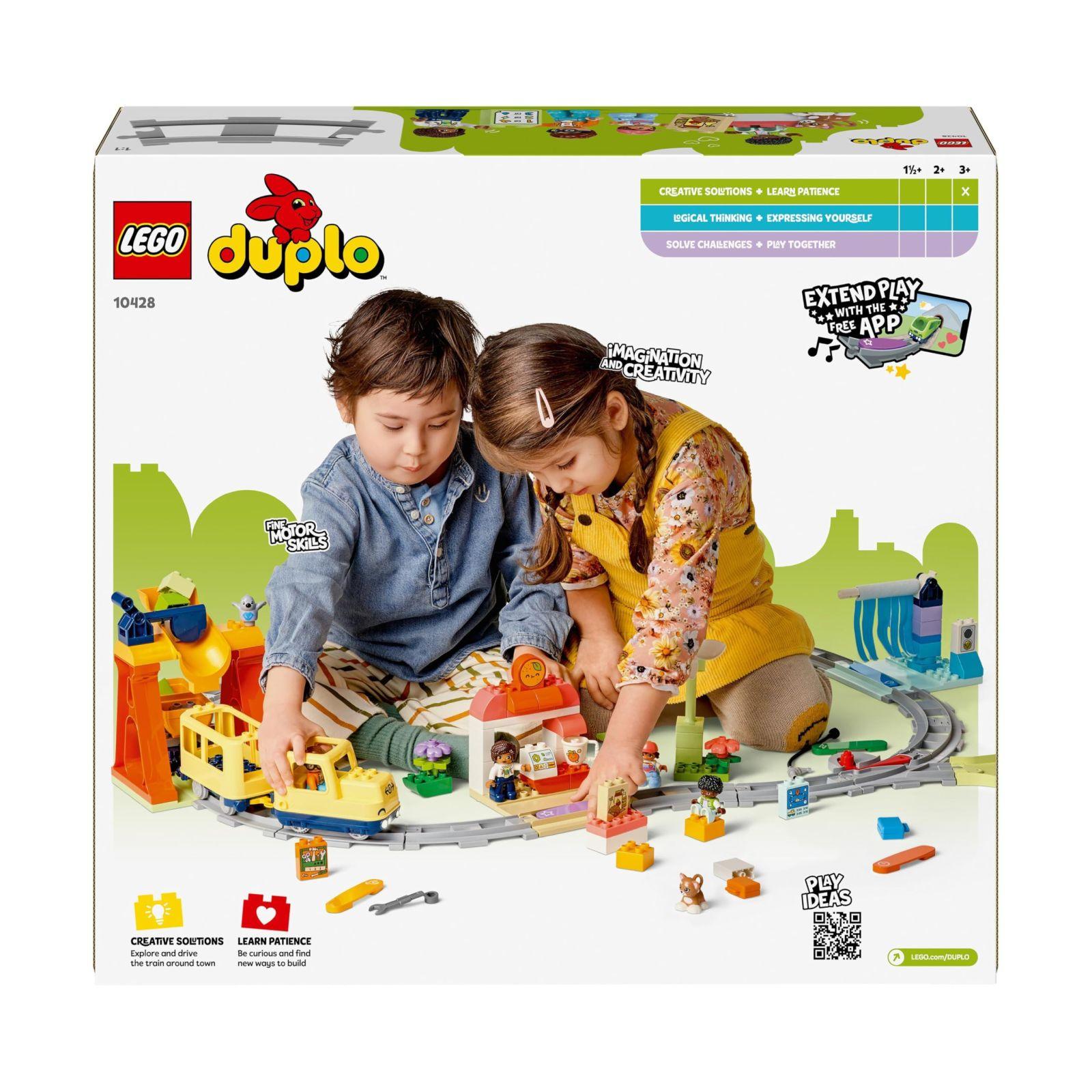 LEGO DUPLO Town Suur interaktiivne rong, ehitusmänguasi väikelastele alates 3. eluaastast, Push & Go vedur tulede ja helidega, rööbastee osad, õppevahend lastele 10428 – pilt 7