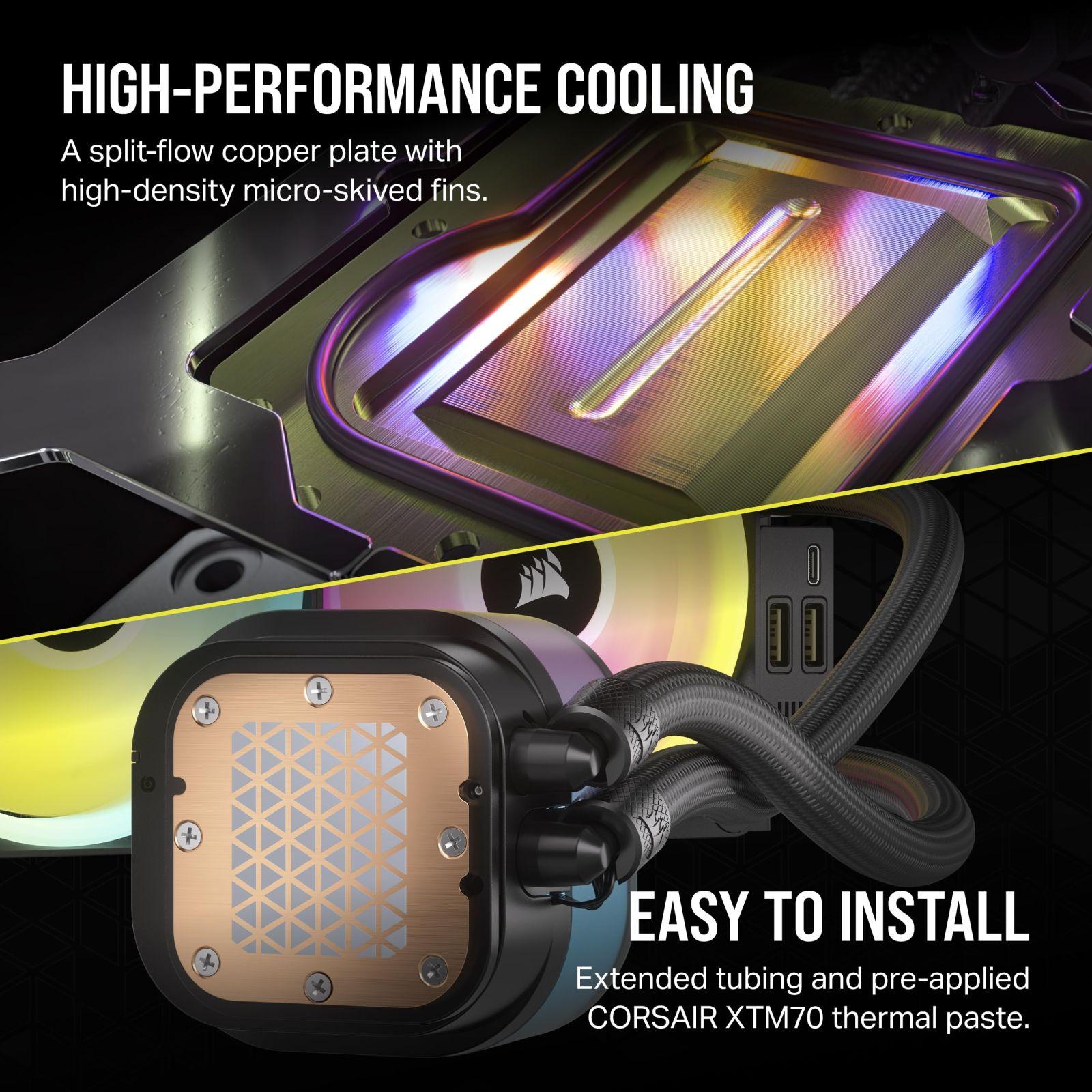 CORSAIR iCUE LINK H100i LCD Vedelikjahutusega CPU Cooler – 240mm AIO – QX120 RGB ventilaatorid – 2,1″ IPS-LCD ekraan – Sobib Intel LGA 1700, AMD AM5 – iCUE LINK süsteemi jaotur kaasas – Must – pilt 6