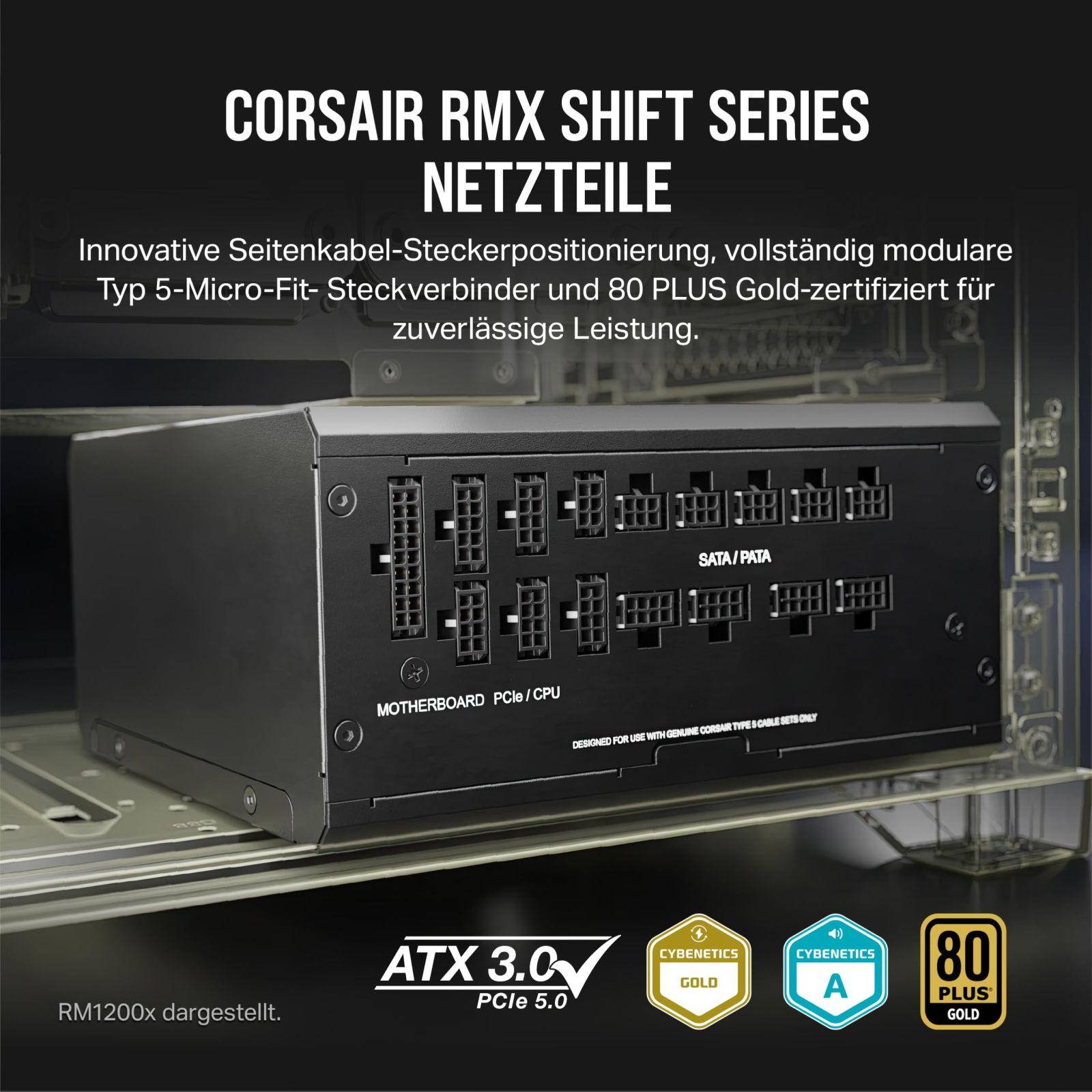 Corsair RM850x Shift täismodulaarne ATX-toiteplokk – modulaarne külgühendus – detailne vaade