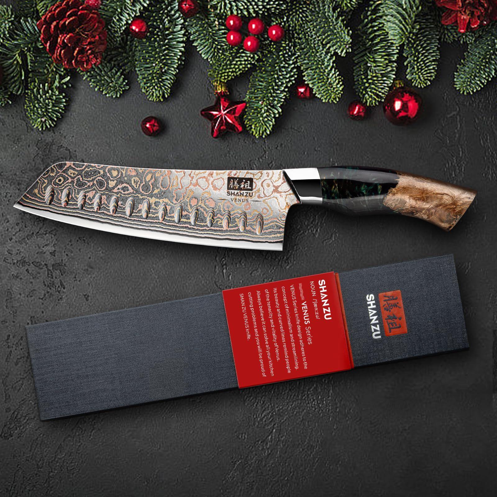 SHAN ZU Vase Damaskuse Santoku Nuga – Käsitsi Sepistatud Jaapani Terav Kokkade Nuga, 33 Kihi Damaskuse Teras, Professionaalne Kööginuga 18CM – VENUS Seeria – pilt 8