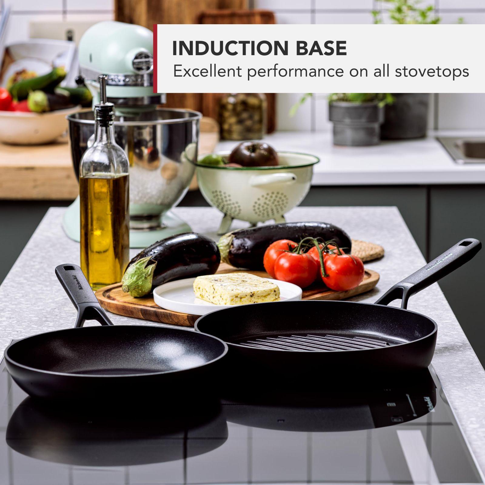 KitchenAid praepannide komplekt (20/24/28 cm) – Induktsioonisobiv, PFAS-vaba keraamiline mittenakkuv kate – Ahju- ja nõudepesumasinakindel – Must – lisavaade