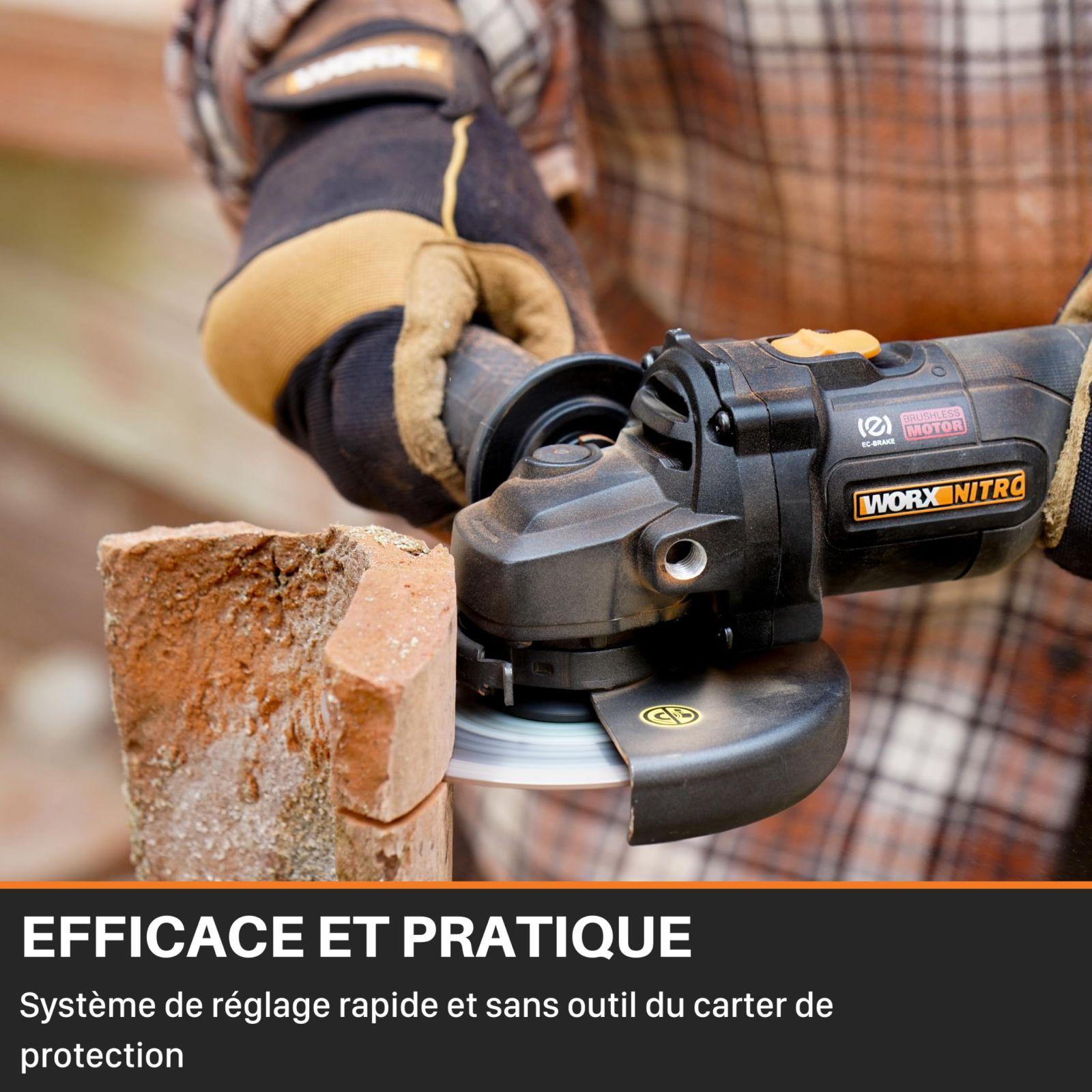 WORX WX814.9 Nitro harjadeta akuga nurklihvija 20V – 125mm ketta läbimõõt – 8600 p/min – kerge ja kompaktne – 2-positsiooniline lisakäepide – turvaline tagasilöögikaitse – ilma aku ja laadijata – pilt 7