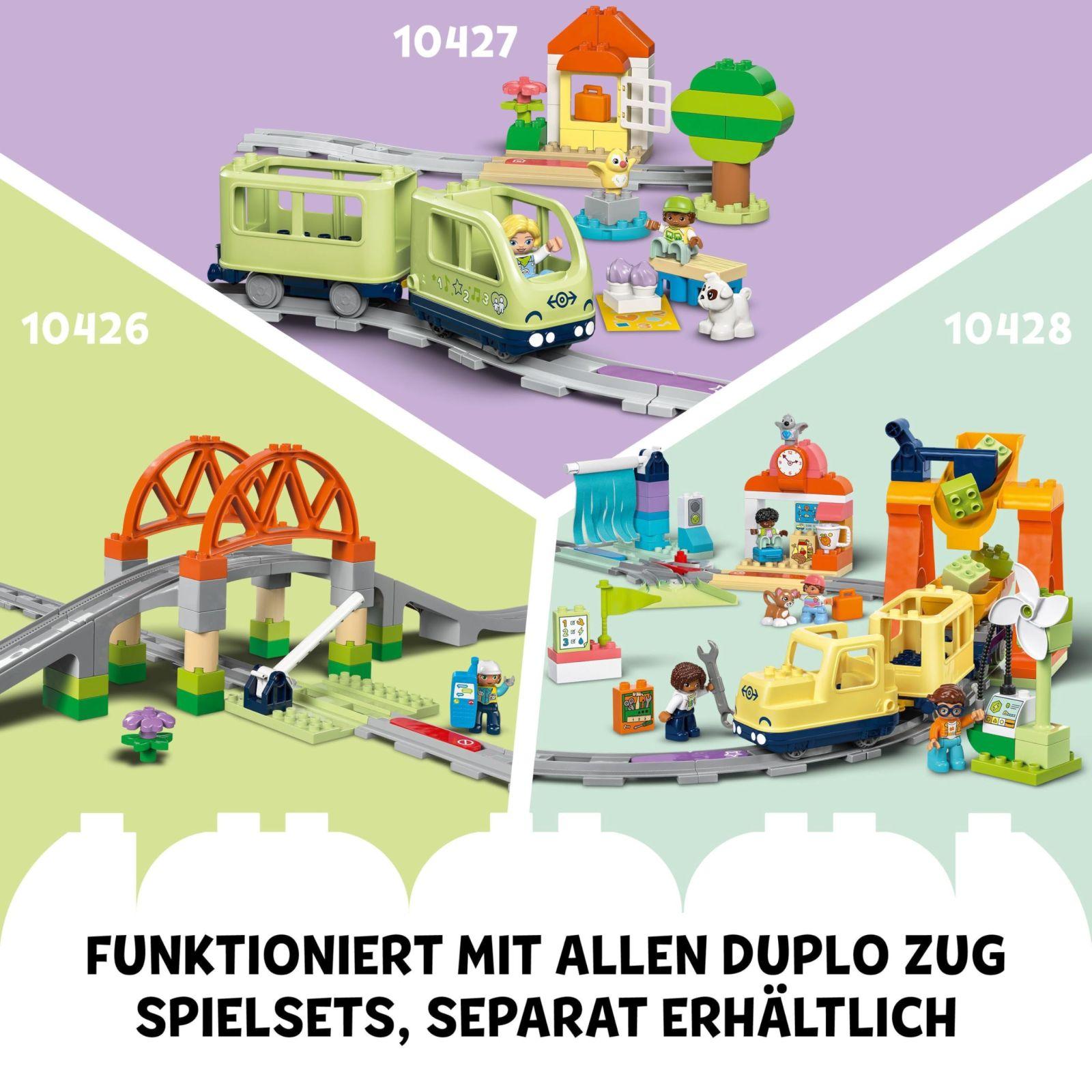LEGO DUPLO Town Suur interaktiivne rong, ehitusmänguasi väikelastele alates 3. eluaastast, Push & Go vedur tulede ja helidega, rööbastee osad, õppevahend lastele 10428 – pilt 6