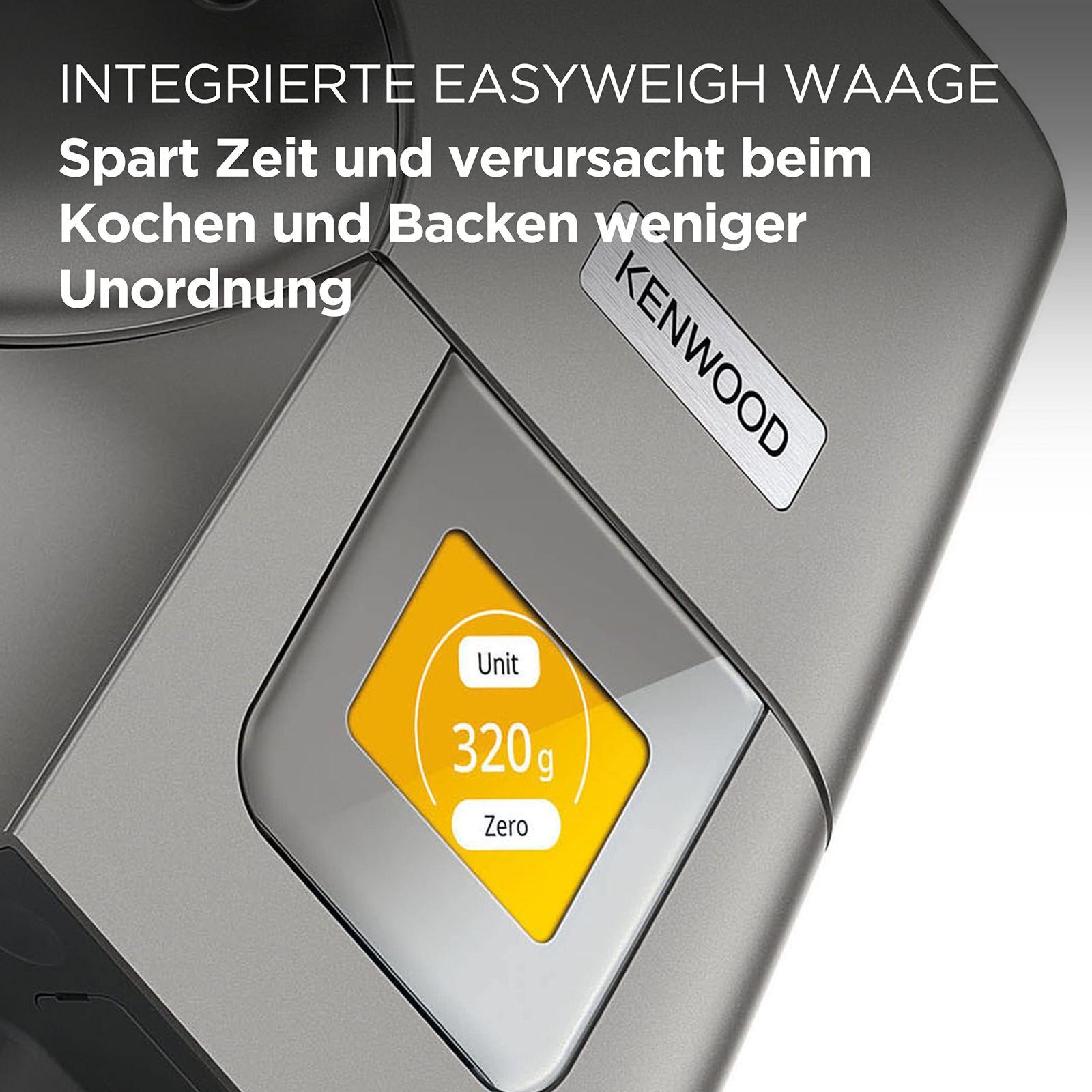 Kenwood Titanium Chef Patissier XL KWL90.034SI – Köögikombain integreeritud kaaluga & 7L kausiga soojendusfunktsiooniga, 1400 W, 4-osaline kondiitristi komplekt, hõbedane – pakend ja tarvikud