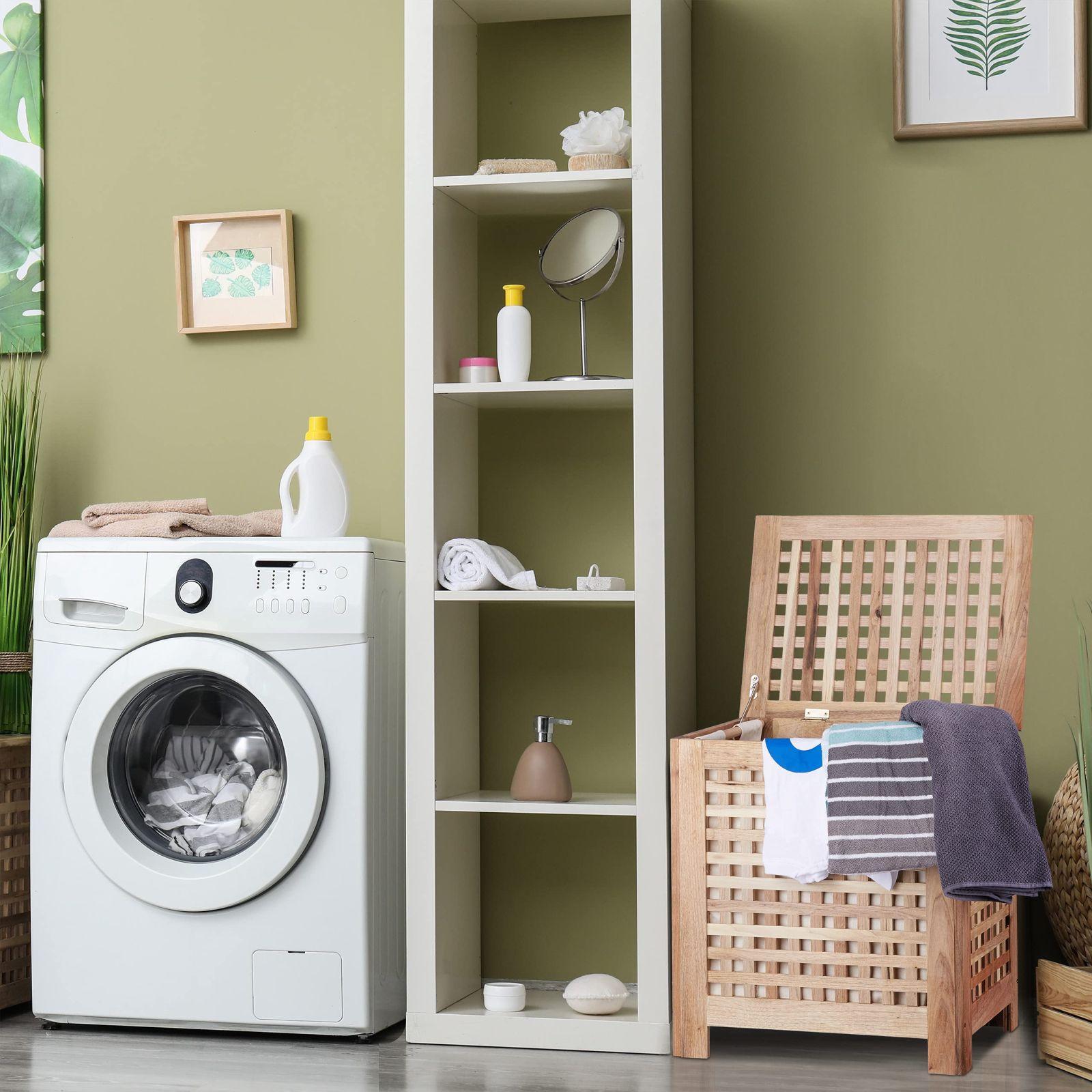 Relaxdays pesukast pähklipuust kaanega, eemaldatav pesukott, mahutavus ca 70 l, suletud pesukoguja, puidust HBT ca 55,5 x 52,5 x 39,5 cm, naturaalne – lisavaade