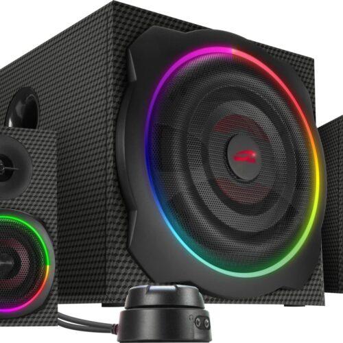 Speedlink GRAVITY CARBON RGB 2.1 helisüsteem Bluetoothiga – puidust subwoofer
