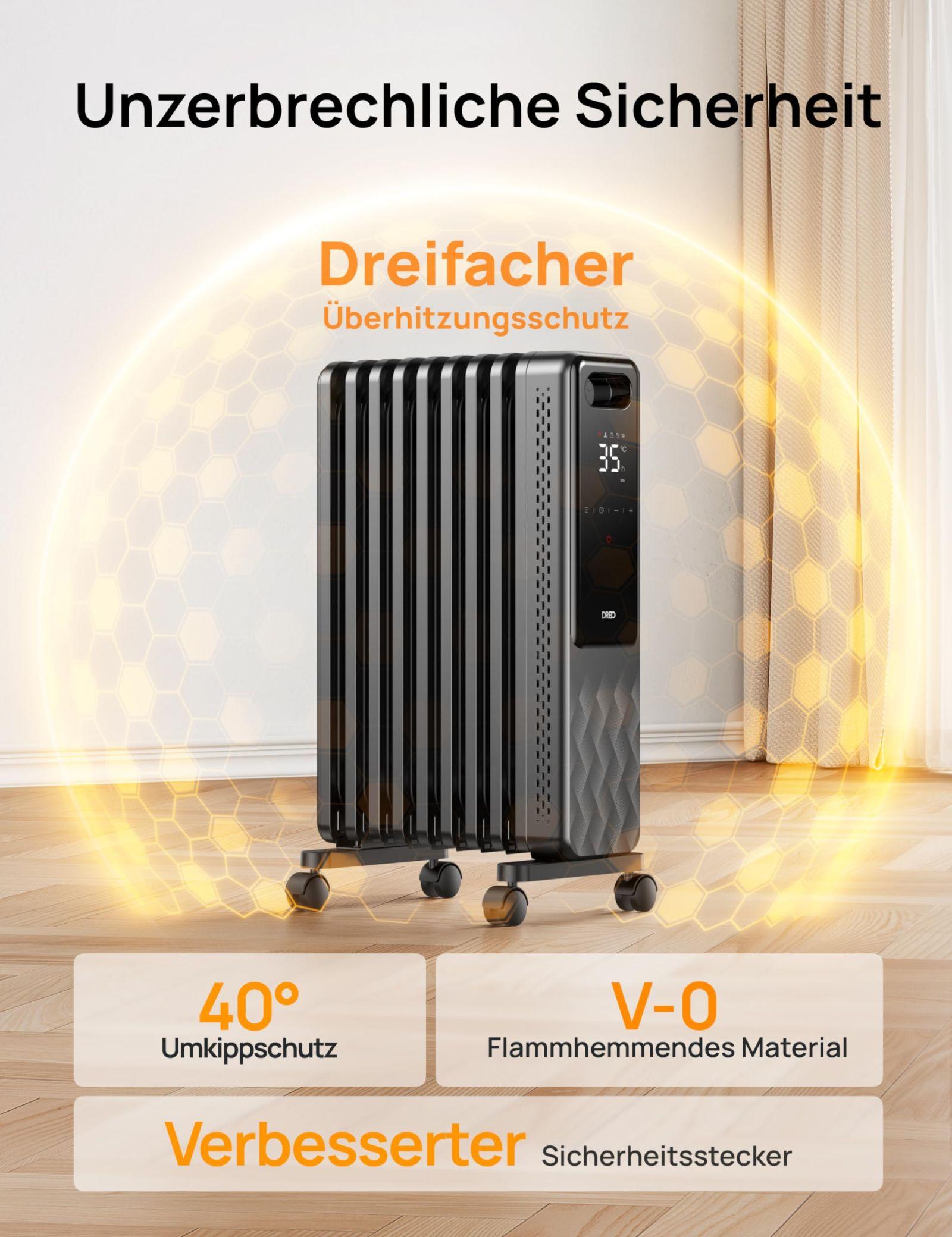 Dreo õliradiaator energiasäästlik 2000W, mobiilne elektrikeris 9 ribiga, kaugjuhtimispult, 3 kütterežiimi, 4 töörežiimi, 24h taimer, ülekuumenemis- ja ümberkukkumiskaitse, termostaadiga elektriradiaator, OH310 – lisavaade