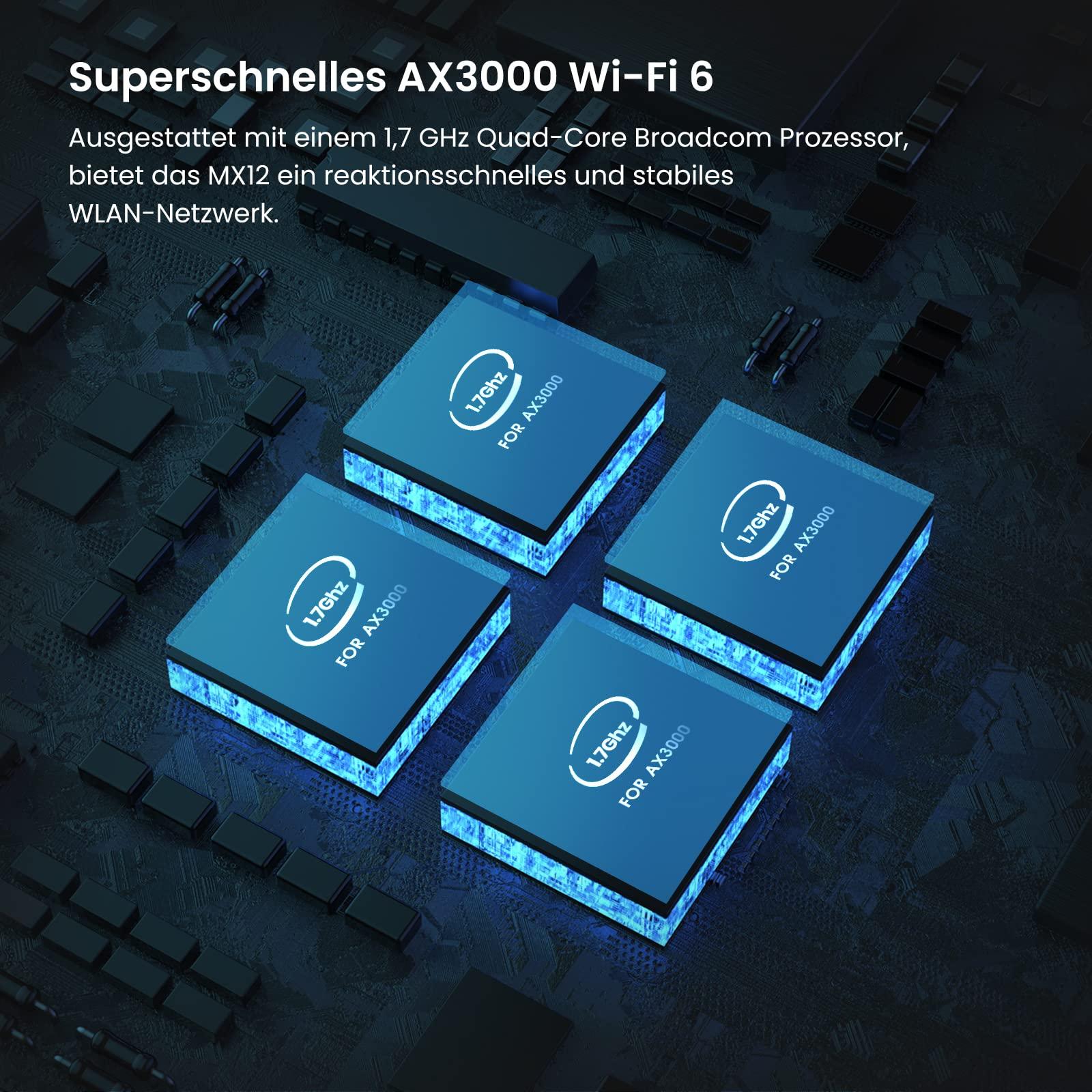 Tenda Nova MX12 Mesh WLAN WiFi 6 süsteem – AX3000 kaheribaline WiFi Mesh süsteem, soovitatav 4-6 magamistoaga kodudele, 9x gigabit porti – Asendab ruuteri ja kordisti – Ühildub Alexa-ga, 3-osaline komplekt – detailne vaade