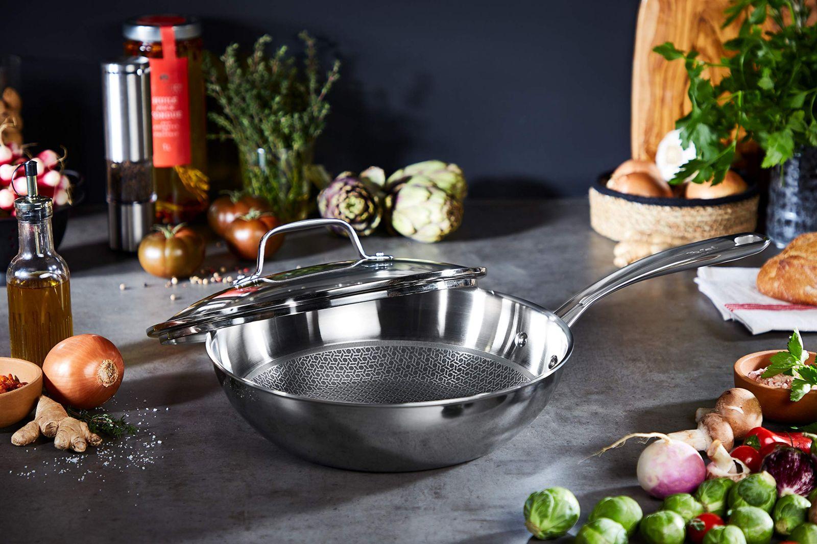 Tefal E49716 Eternal Mesh Wokpann, kriimustuskindla Mesh-kattega, PFOA-vaba, sobib kõigile pliiditüüpidele, sealhulgas induktsioonpliitidele, klaaskaanega, roostevaba teras, 28 cm – lisavaade