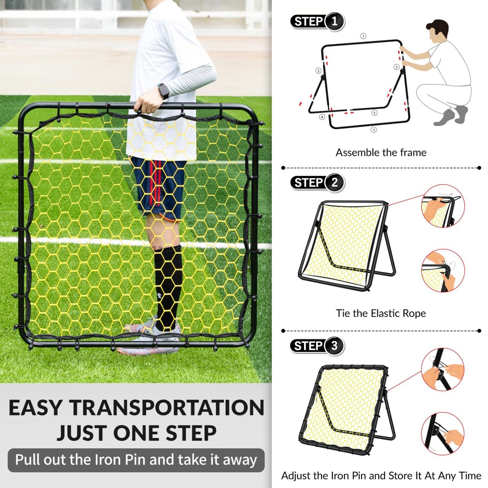 Happy Jump Rebounder-võrk, jalgpalli treeningvõrk (100CMx100CM) – pakend ja tarvikud