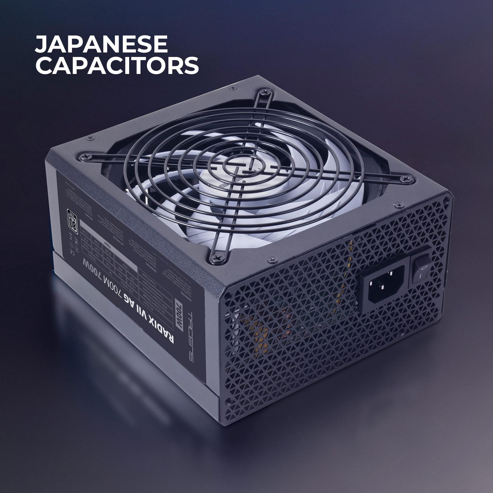Tacens Radix VII AG 700, Täielikult modullaarne 700W ATX-toiteplokk, 10-aastane garantii, 80Plus Silver, +87% tõhusus, 140mm FDB-ventilaator AI-RPM tehnoloogiaga, Jaapani 105º kondensaatorid, Must – lisavaade