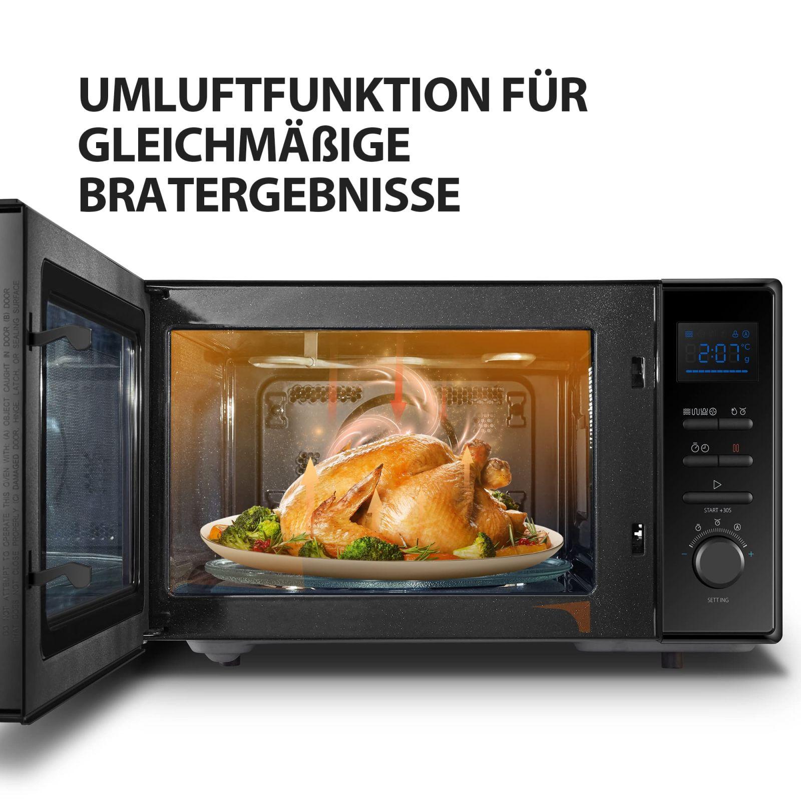 Toshiba MW2-AC25TF(BK) 4-ühes mikrolaineahi kuumaõhu, grilli ja kombifunktsiooniga / 25L / 900W / 1100W grill / 2100W kuumaõhk / emailitud sisemus / pöördalus mälufunktsiooniga / must – pakend ja tarvikud