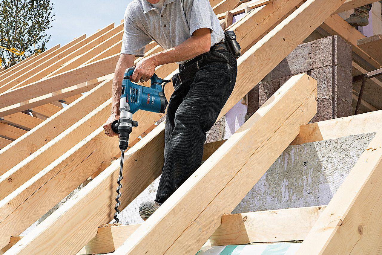 Bosch Professional puurvasar GBH 4-32 DFR (SDS-plus vahetatav padrun, lisakäepide, 13mm kiirpadrun, tööriistakohver) – kasutusnäide