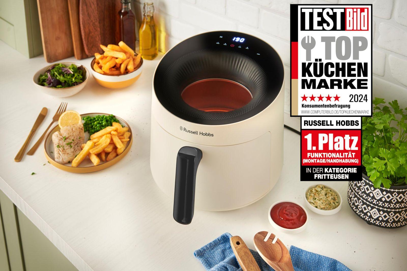 Russell Hobbs kuumaõhufritüür 5L [10 programmi | vaatlusaken] AirFryer (õlivaba fritüür, küpsetamine, grillimine, röstimine, kuni 200°C, nõudepesumasinas pestav, kreem) SatisFry Panoramic 27421-56 – detailne vaade
