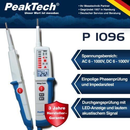 PeakTech 1096 – 2-poolne AC/DC pingetestija koos kahe ekraaniga & FI-testiga