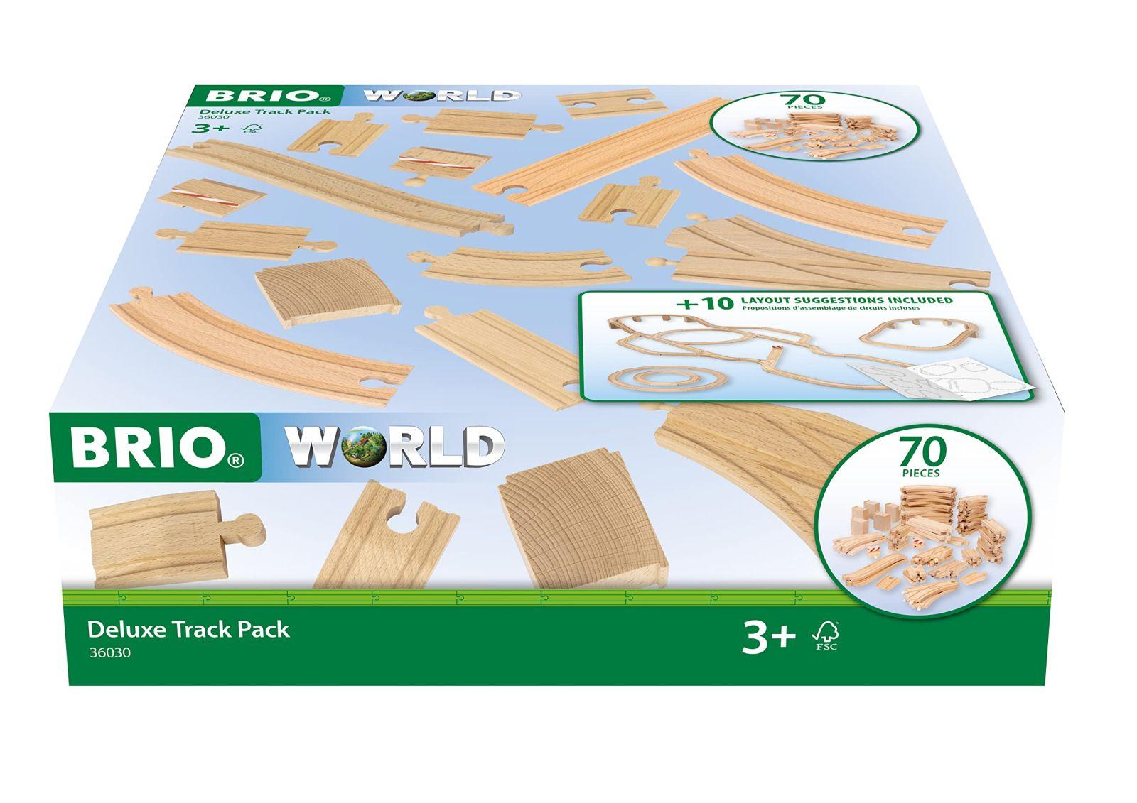 BRIO World 36030 DeLuxe rööbaste komplekt – 70-osaline komplekt rööbaste, vahetükkide ja tugipostidega loovaks rongimänguks – Sisaldab juhendit erinevate rajaskeemidega