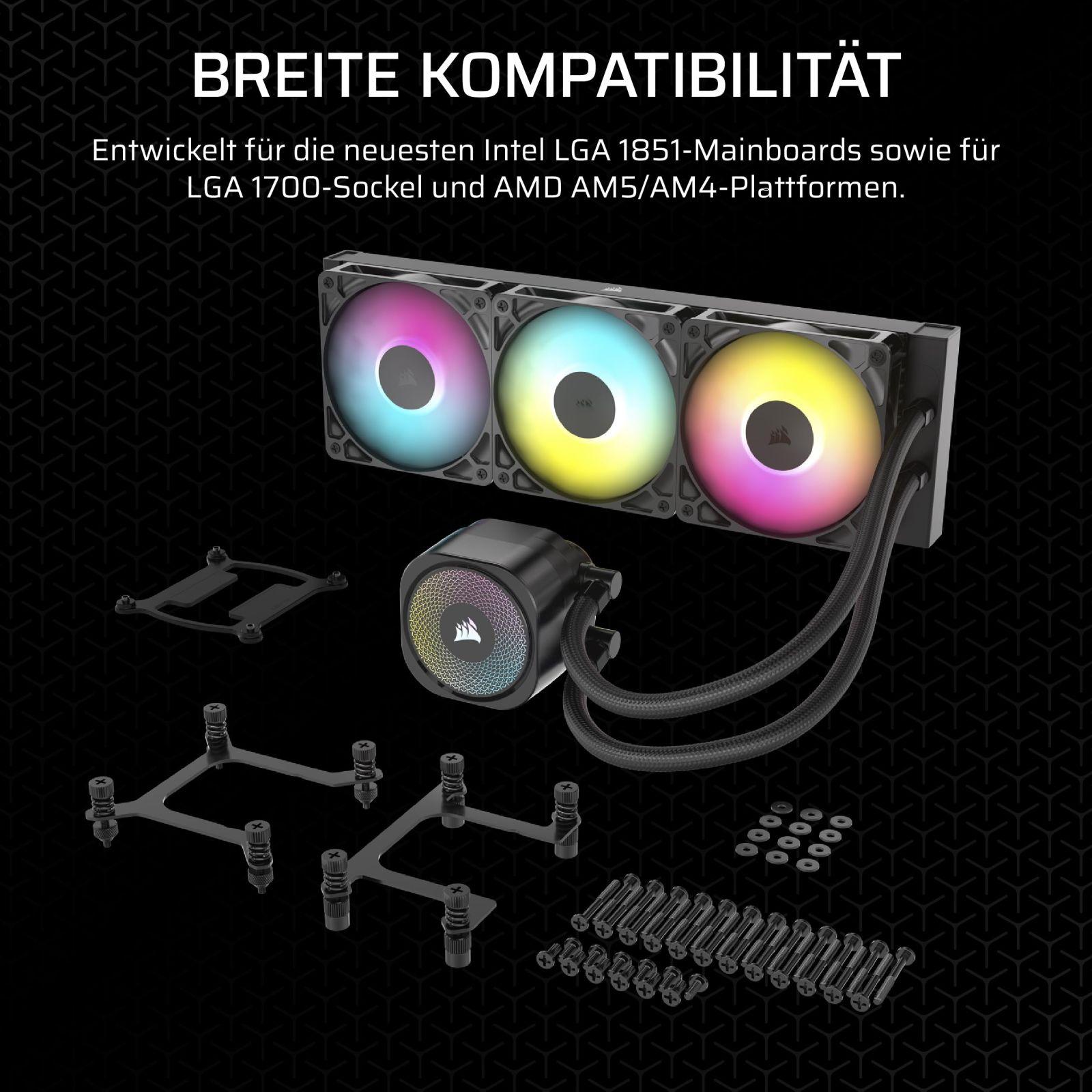 CORSAIR Nautilus 360 RS ARGB CPU-vedelikjahuti – 360mm AIO – Vaikne töö – Otse emaplaadi ühendus – Intel LGA 1851/1700, AMD AM5/AM4 – 3X RS120 ARGB-ventilaatorid Komplektis – Must – pilt 7