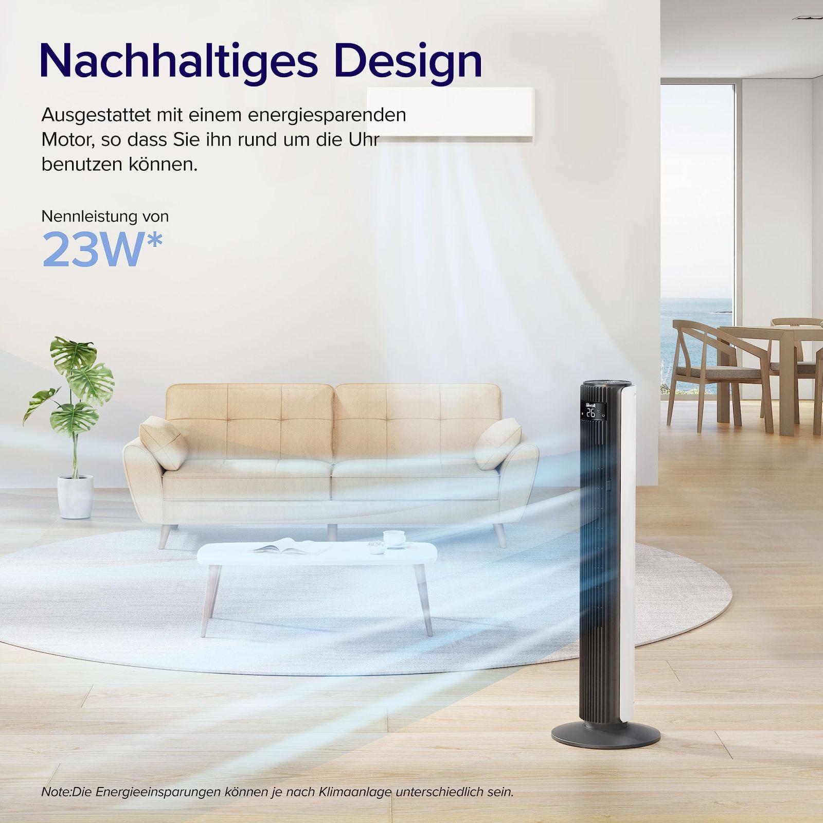 Levoit 7,9m/s tornventilaator, väga vaikne 25dB ventilaator magamistuppa, 23W DC-mootoriga tornventilaator kaugjuhtimispuldiga, 12 kiirust, 4 režiimi, 12-tunnine taimer, valge – pilt 7