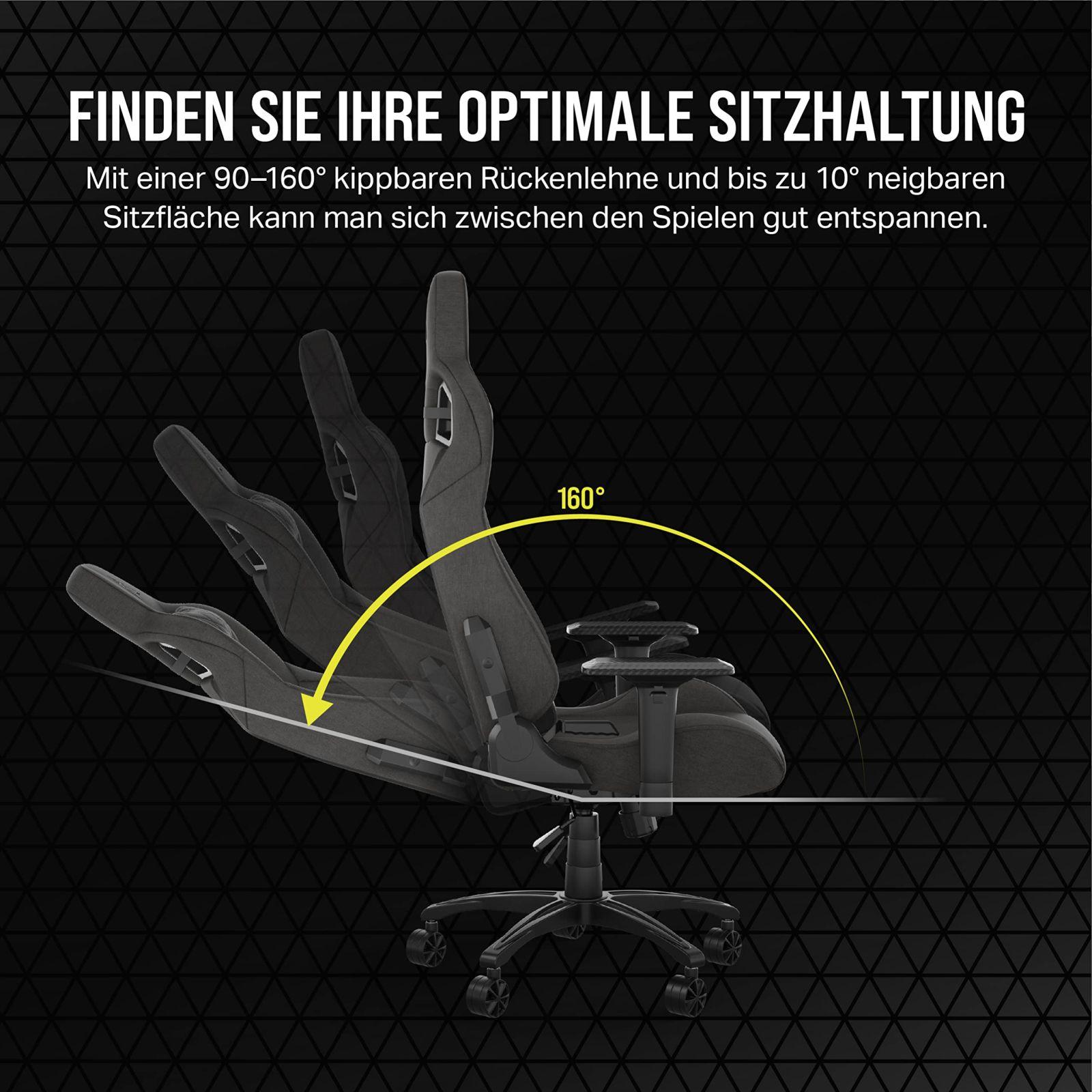 Corsair T3 RUSH Fabric (2023) mängutool – autosportlik disain – pehme kangaskate – eemaldatav kaelapadi ja mäluvahust nimmetugi – antratsiit – pilt 7