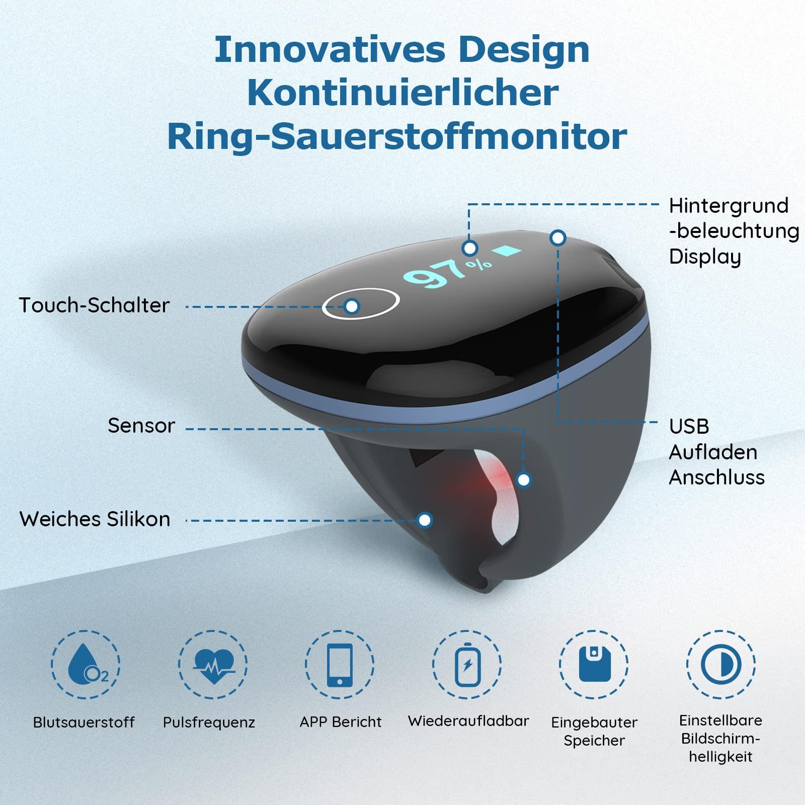 O2 Ring pulssoksümeeter pidevaks jälgimiseks, uneoksümeeter sõrmele alarmiga, Bluetooth hapniku oksümeeter O2 hapnikusisalduse ja pulsisageduse mõõtmiseks, rakendus ja aruanded – detailne vaade