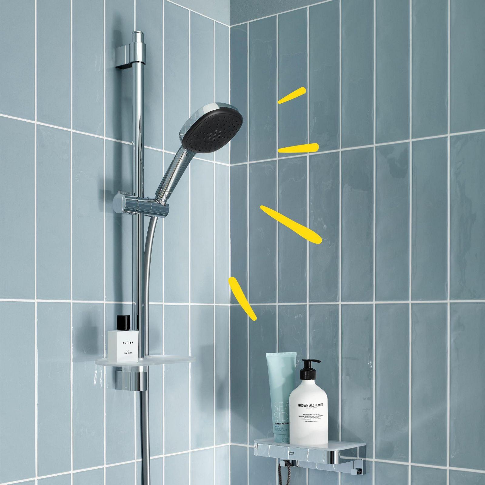 GROHE Vitalio 110 – vee säästev dušikomplekt – 8 l/min (3 pihustusrežiimi, 60 cm dušitoru, kinnitatav liimiga või kruvidega), kandiline, kroom, 26096001 – detailne vaade
