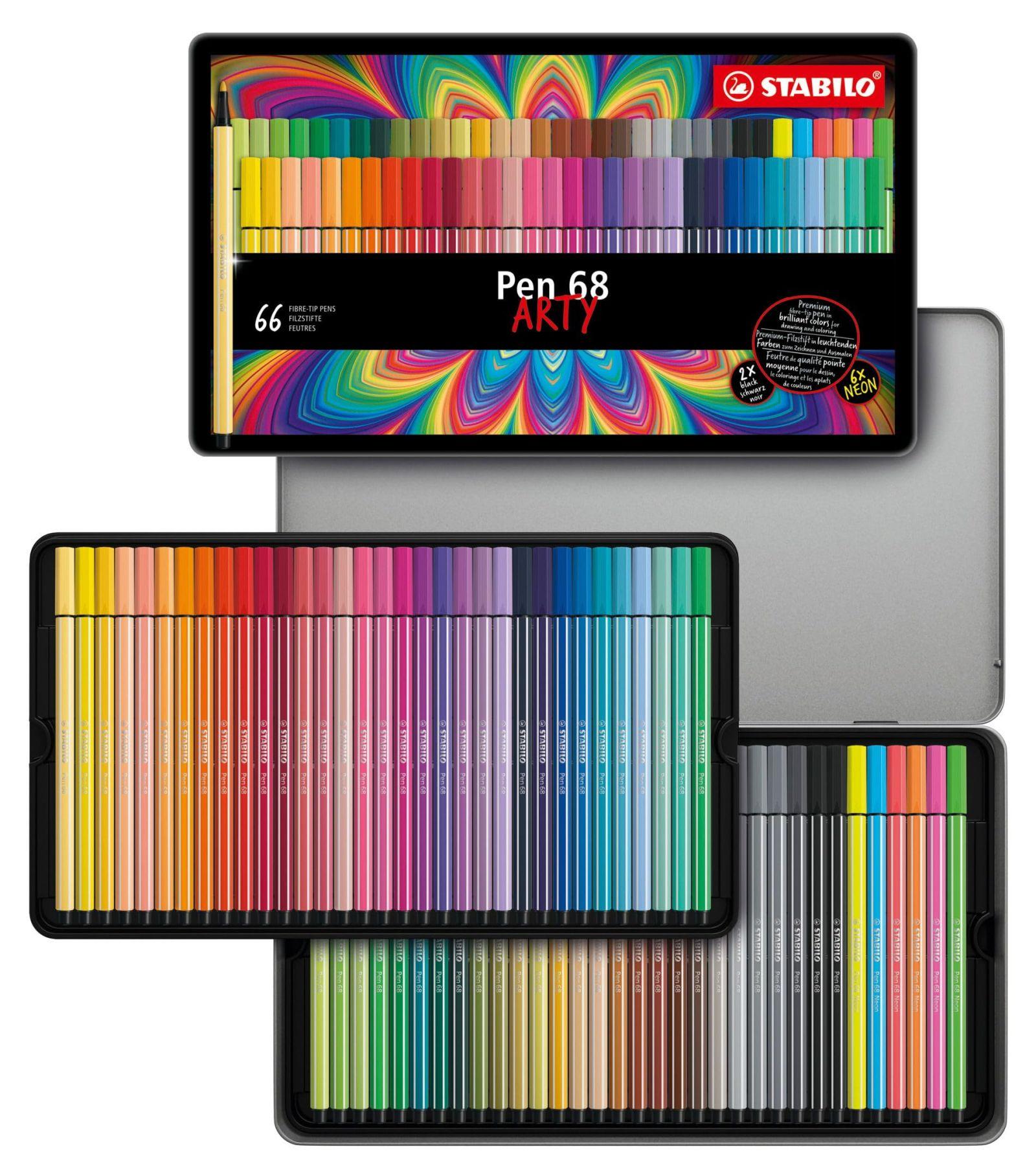 STABILO – Premium-viltpliiats – Pen 68 – ARTY – 66-osaline metallkarp – 65 erinevat värvi