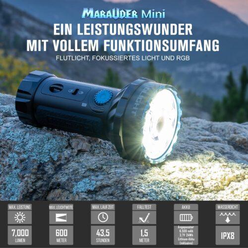 OLIGHT Marauder Mini LED Ülivõimas 7000 luumenit 600 meetrit Laetav Taskulamp koos Prožektori ja Hajutvalgusega